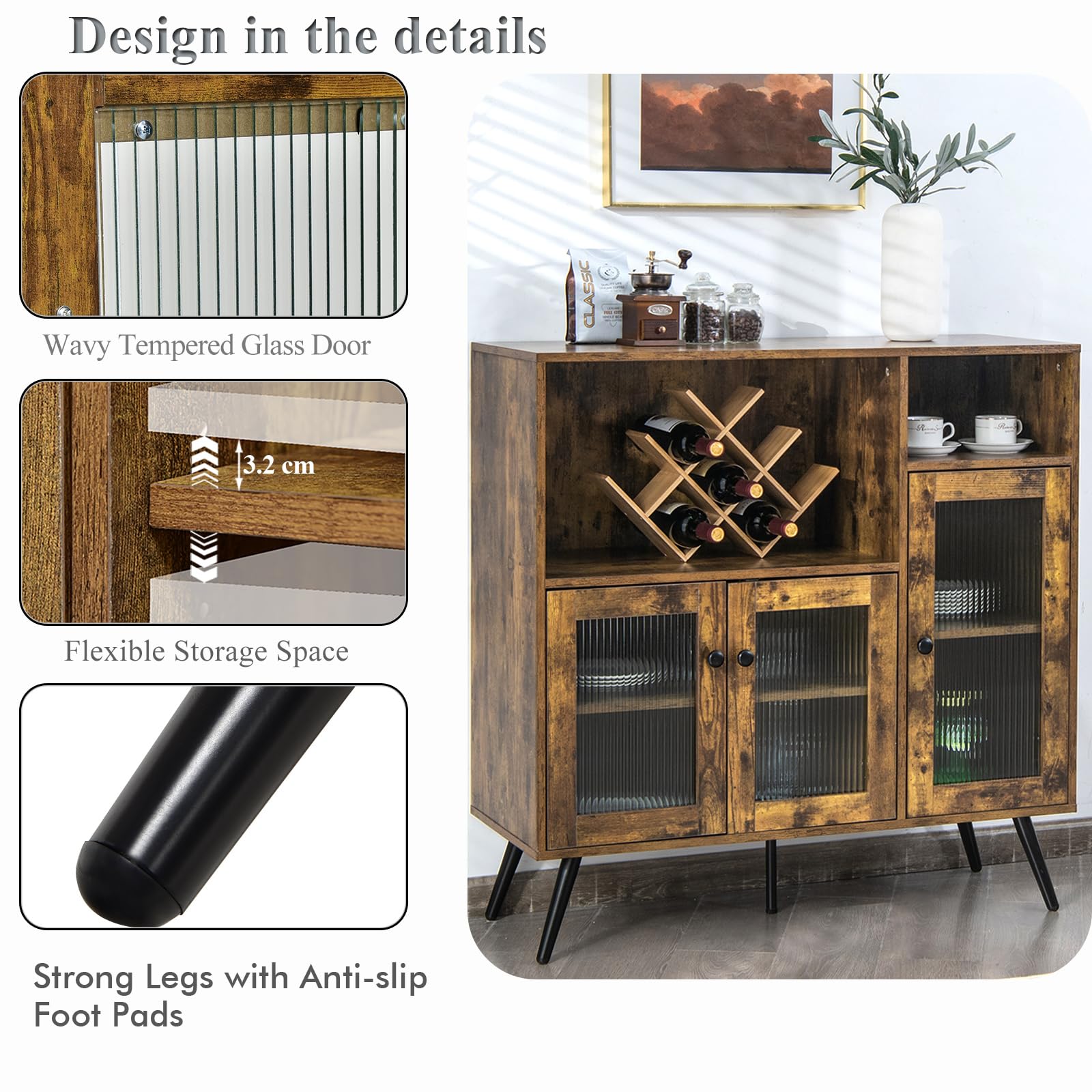 komfotteu-buffet-sideboard-mit-3-glast-ren-100x39-5x100-cm-braun image 4