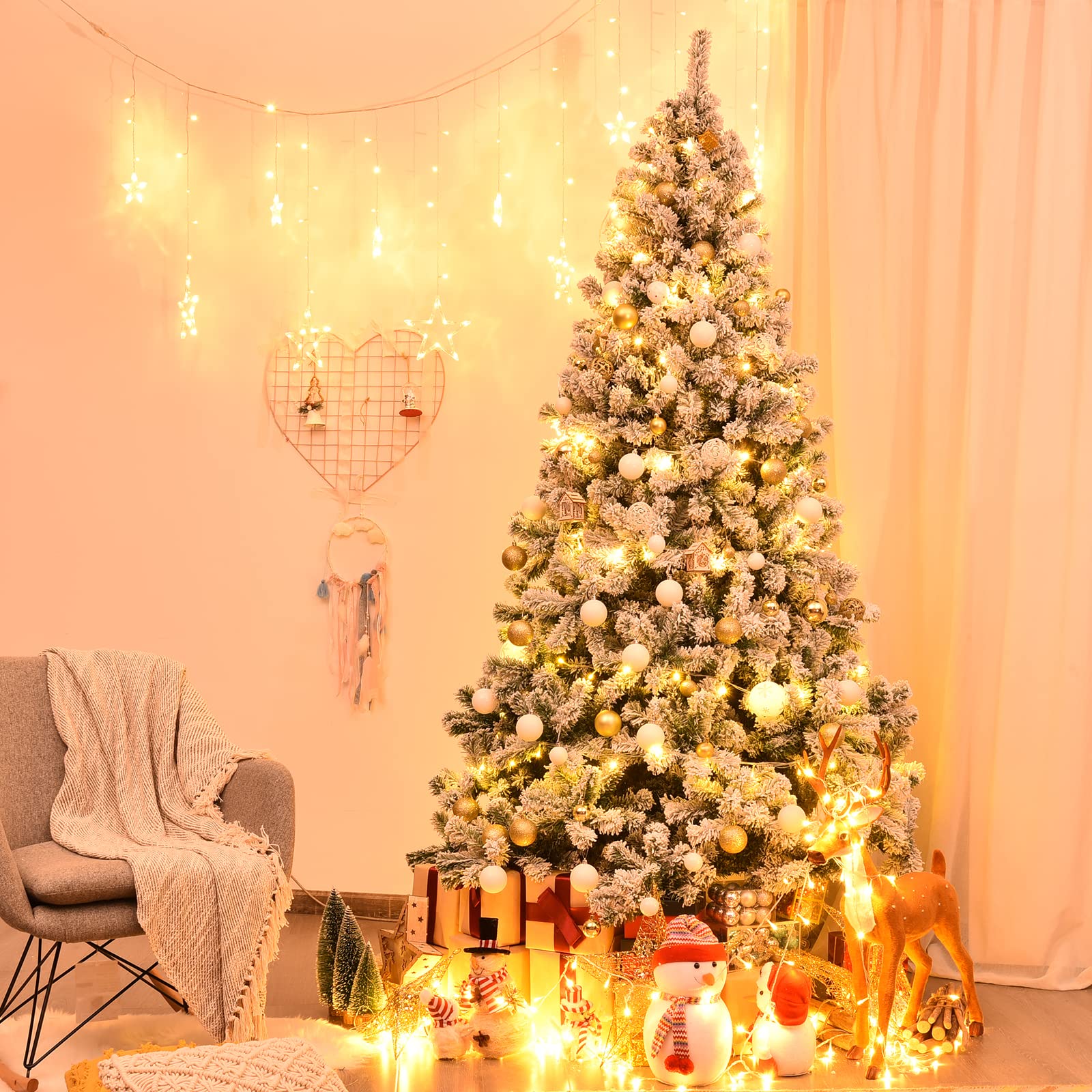 komfotteu-k-nstlicher-weihnachtsbaum-225-cm-mit-schneeflocken-und-metallbasis image 2