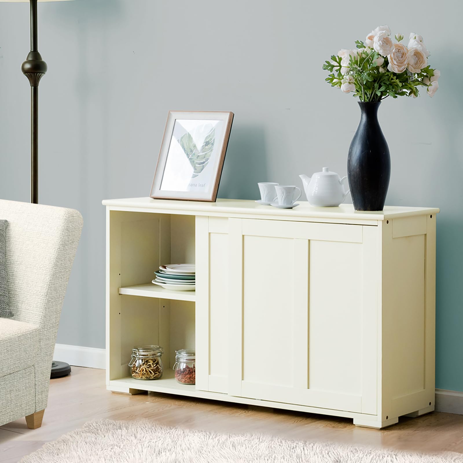 komfotteu-sideboard-beistellschrank-milchig-wei-107x33x60cm image 8