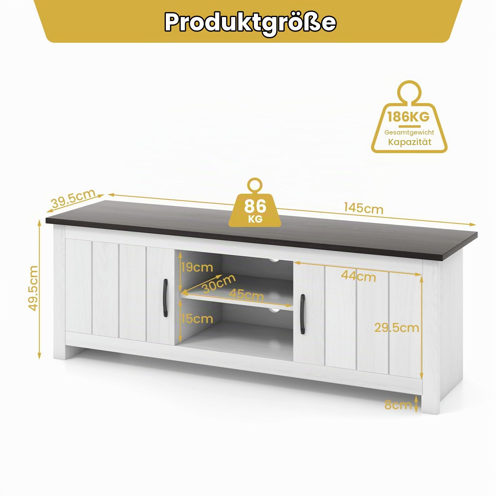 komfotteu-fernsehtisch-bis-65-zoll-mit-2-schr-nken-145x40x50cm-wei-braun image 5