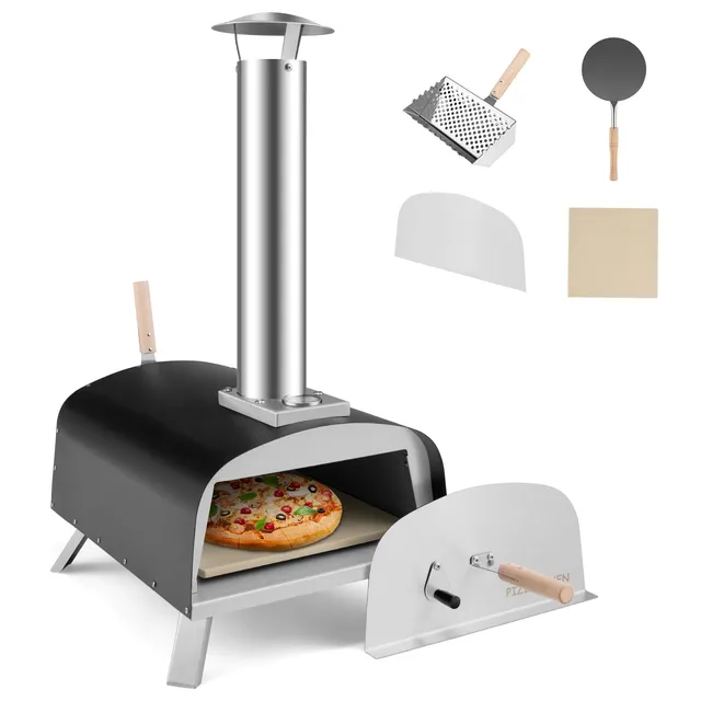 komfotteu-pizzaofen-outdoor-holzofen-edelstahl-mit-pizzastein-und-thermometer image 1