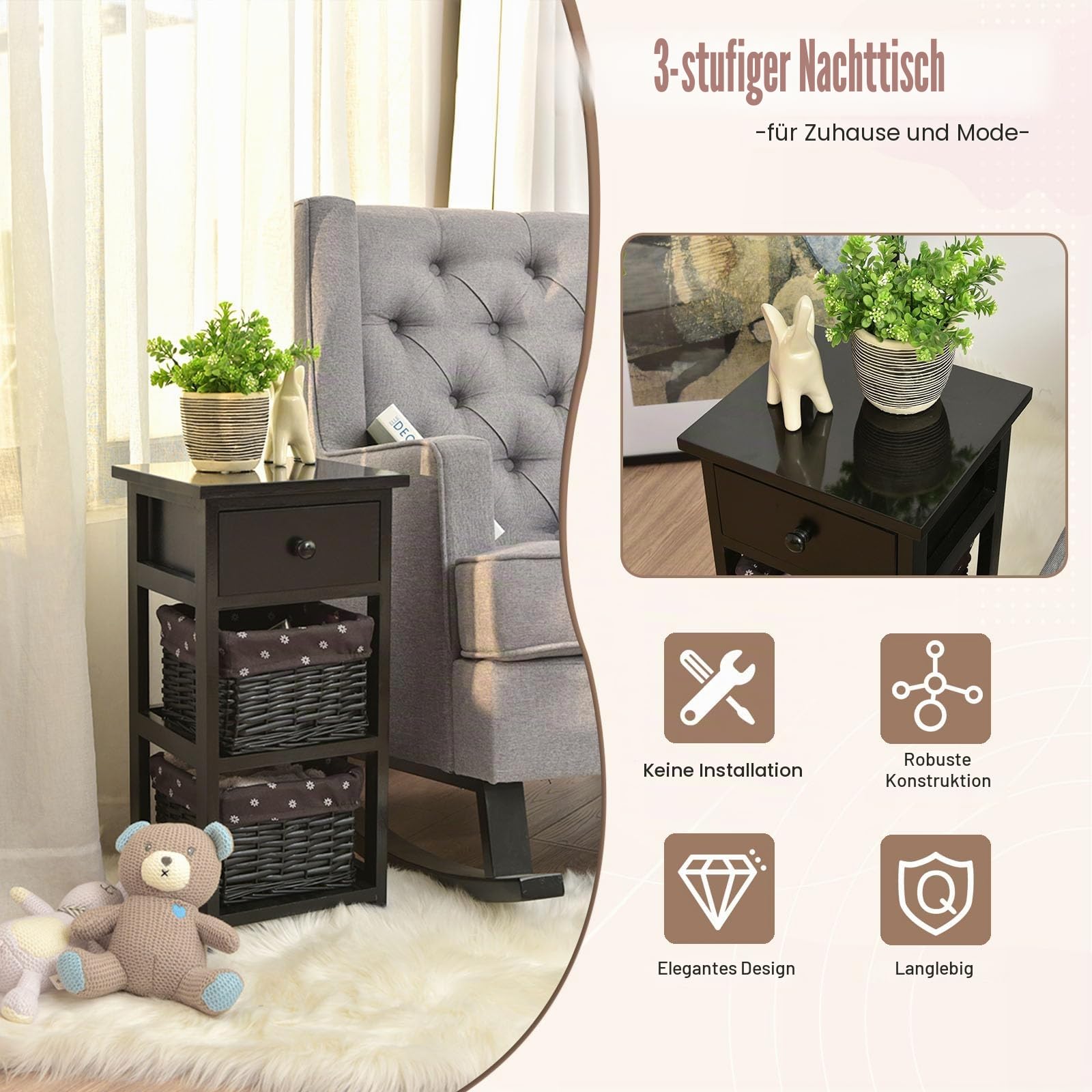 komfotteu-nachttisch-2er-set-schwarz-28x26x60-cm-beistelltisch-mit-schublade-und image 4