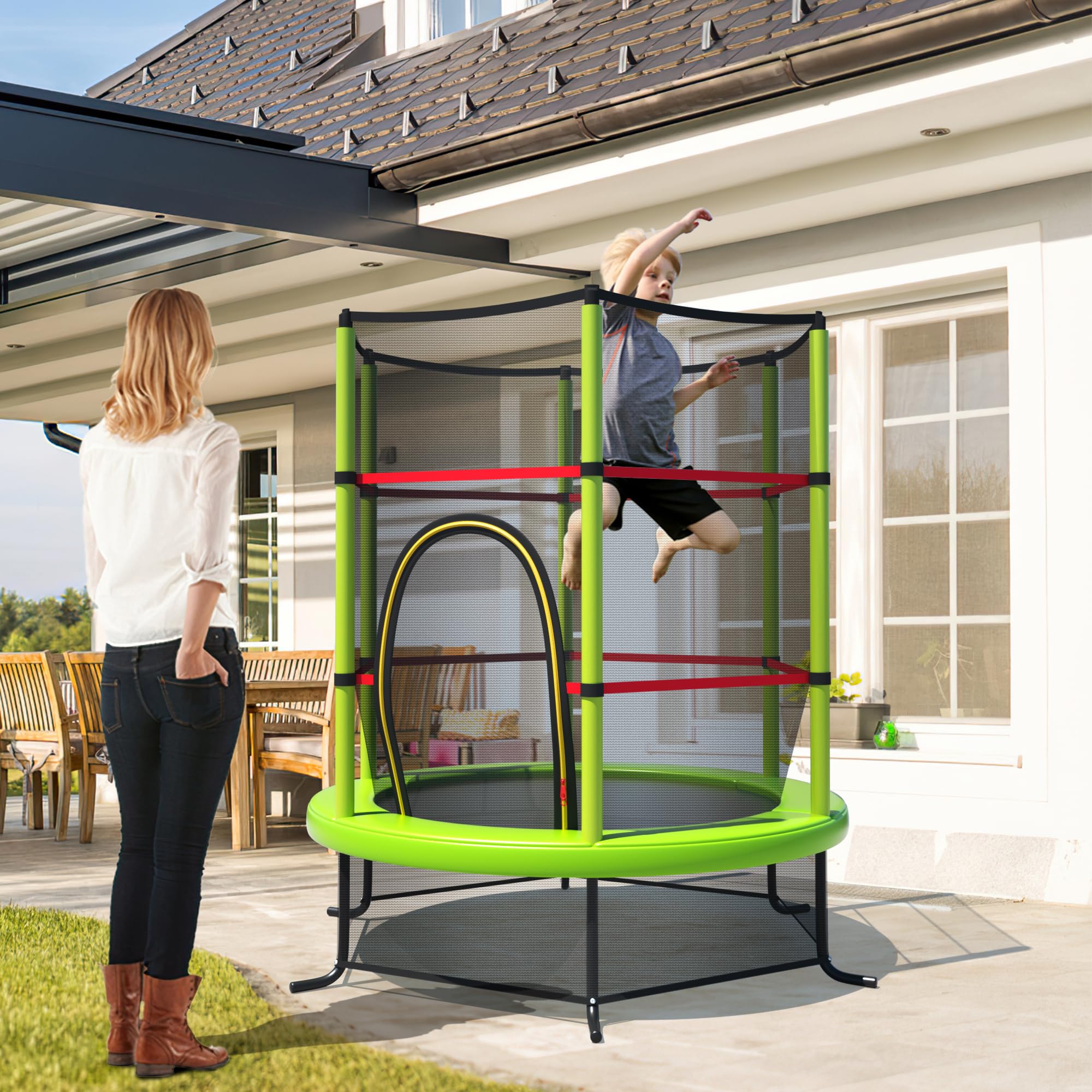 komfotteu-kindertrampolin-165-cm-mit-sicherheitsnetz-bis-135-kg image 2