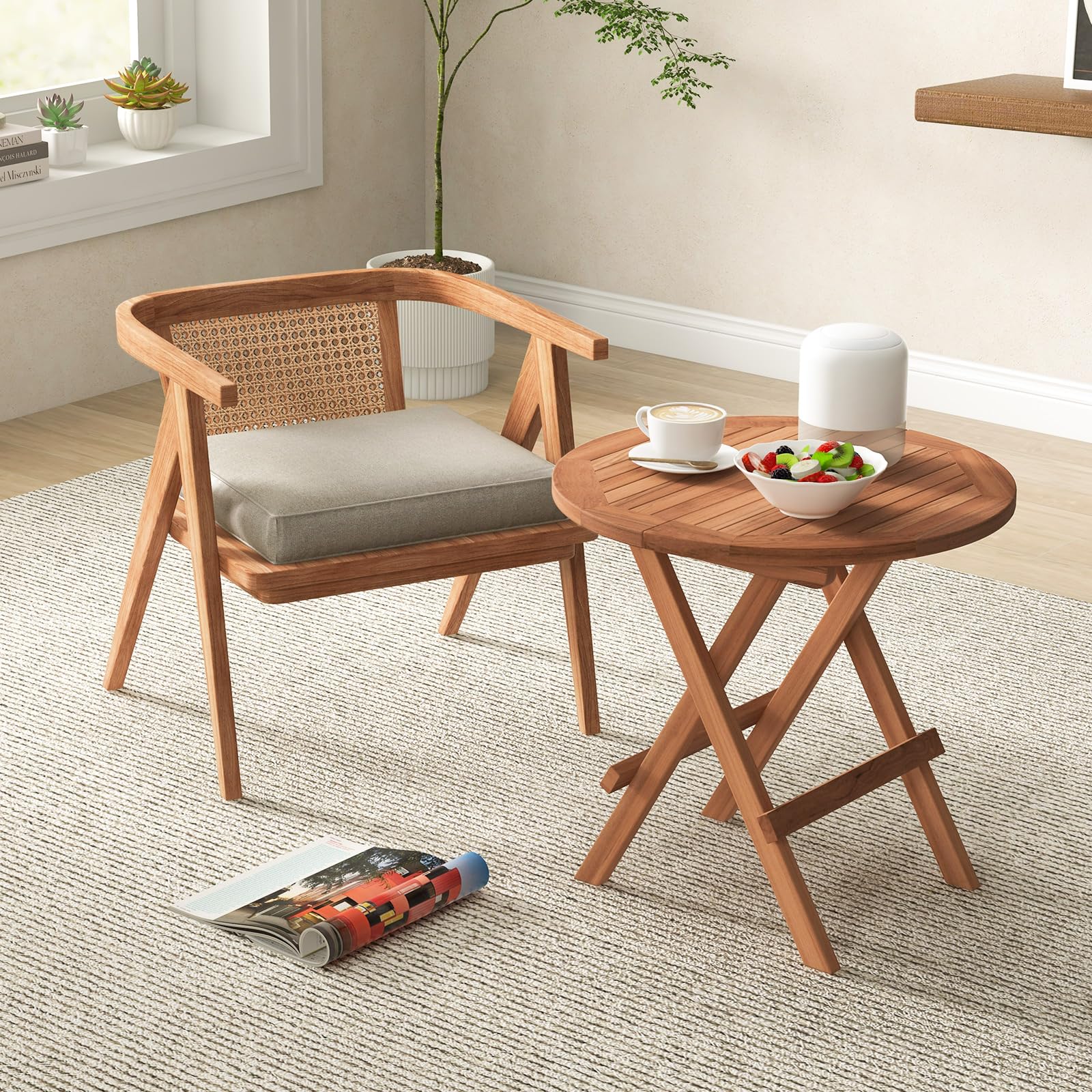 komfotteu-gartentisch-klappbar-rund-teak-optik-akazienholz-mit-griff image 7