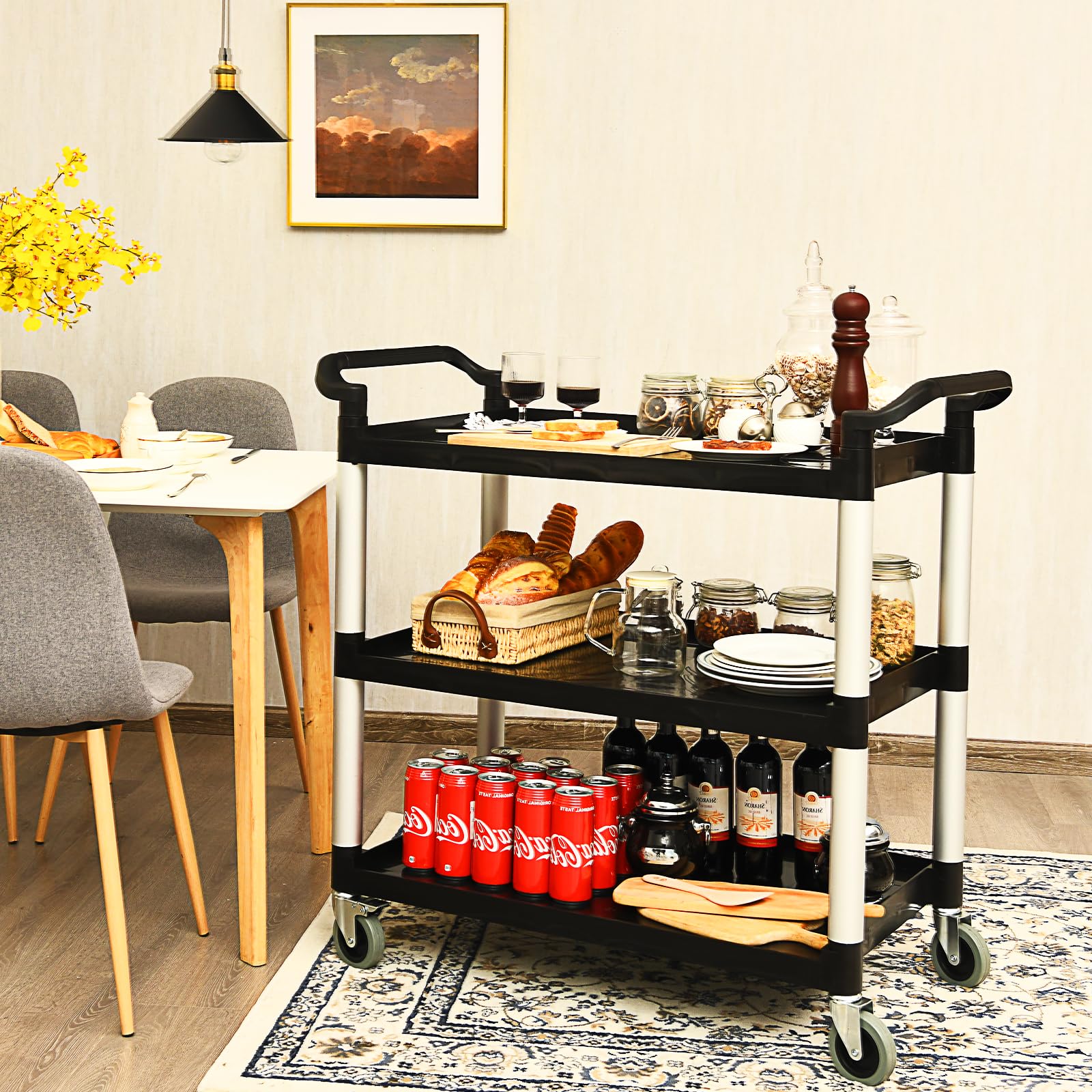 komfotteu-servierwagen-3-ebenen-mit-r-dern-103x49x98cm-schwarz image 2