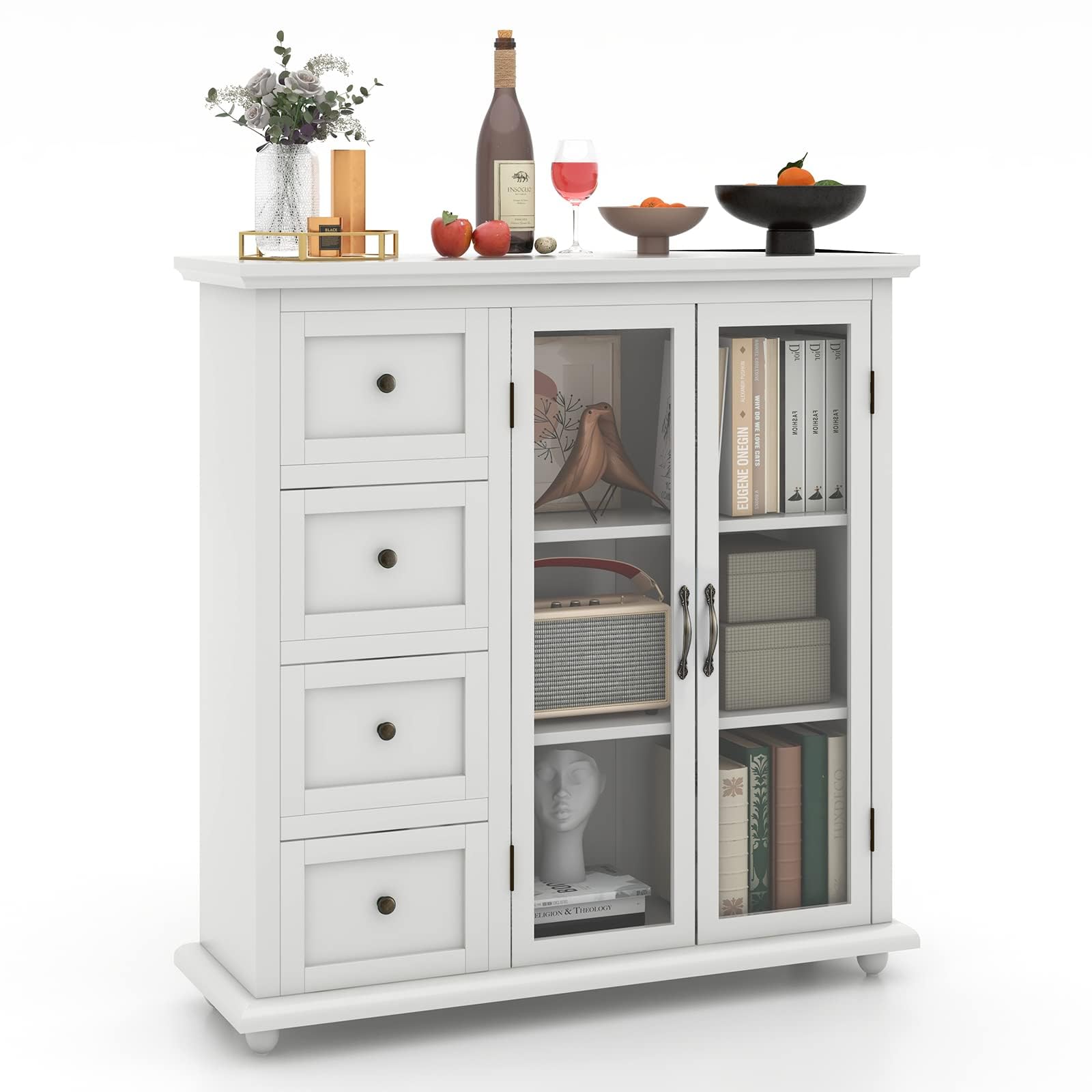 komfotteu-k-chenschrank-wei-91-5x30x94-5-cm-buffet-sideboard-mit-4-schubladen-gl image 1