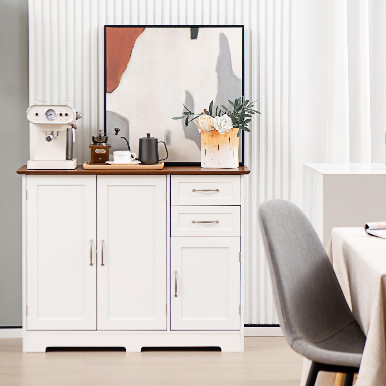 komfotteu-k-chenschrank-buffetschrank-sideboard-100x40x78cm-wei-mit-2-schubladen image 2