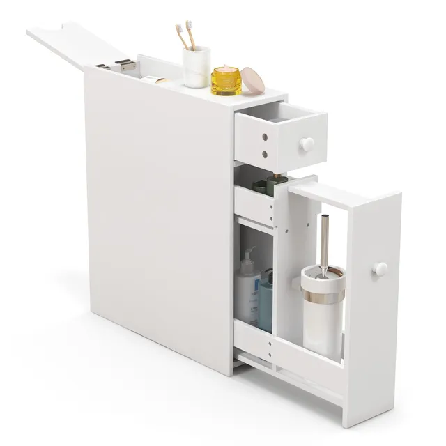 komfotteu-nischenschrank-nischenregal-holz-16x48x58-cm-wei-2-schubladen image 1