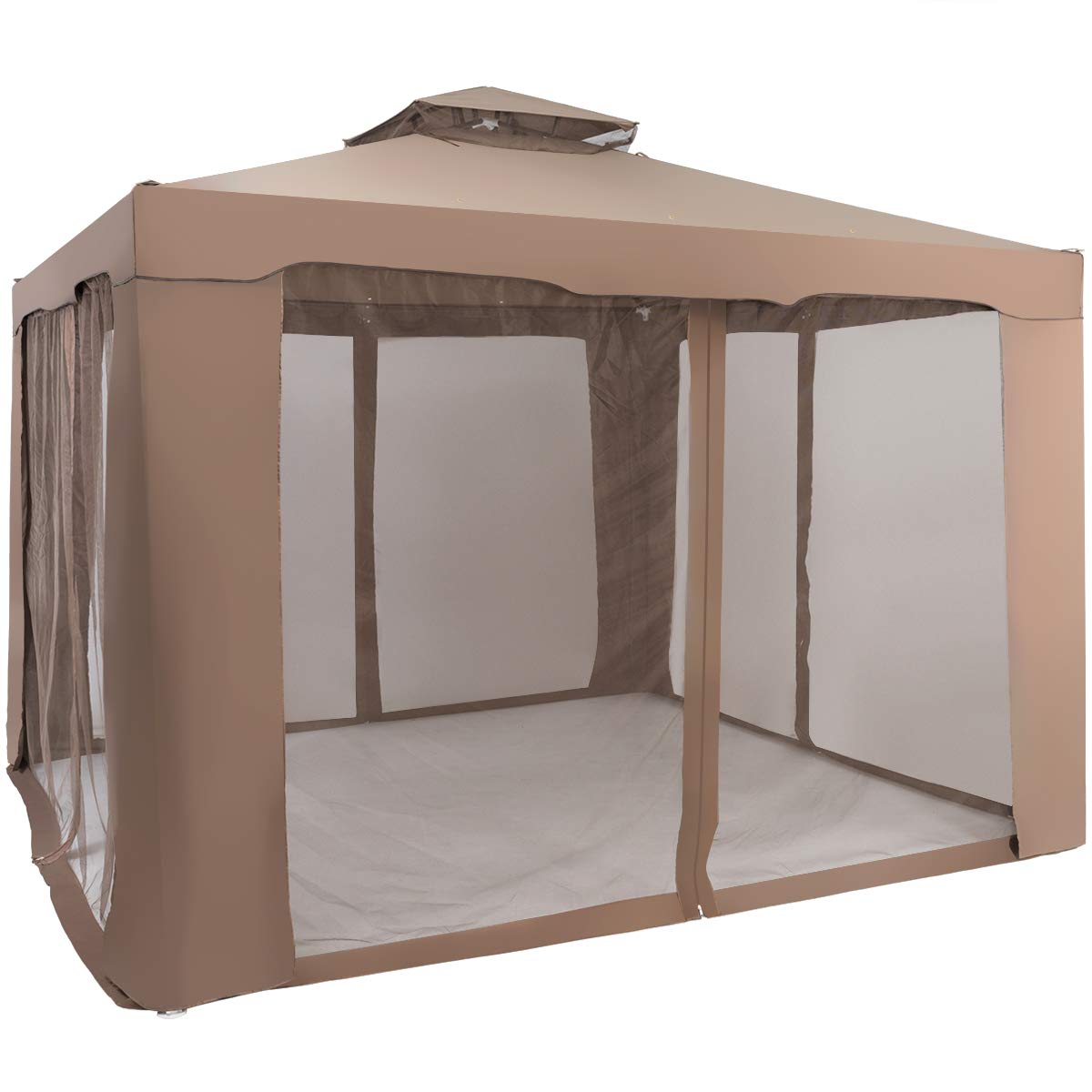 komfotteu-pavillon-3x3m-mit-doppeldach-vorh-ngen-und-moskitonetz-braun image 7