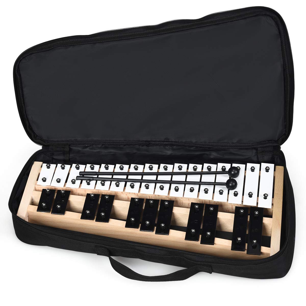 komfotteu-xylophon-27-noten-glockenspiel-metall-mit-holzsockel-schl-geln-tasche image 1