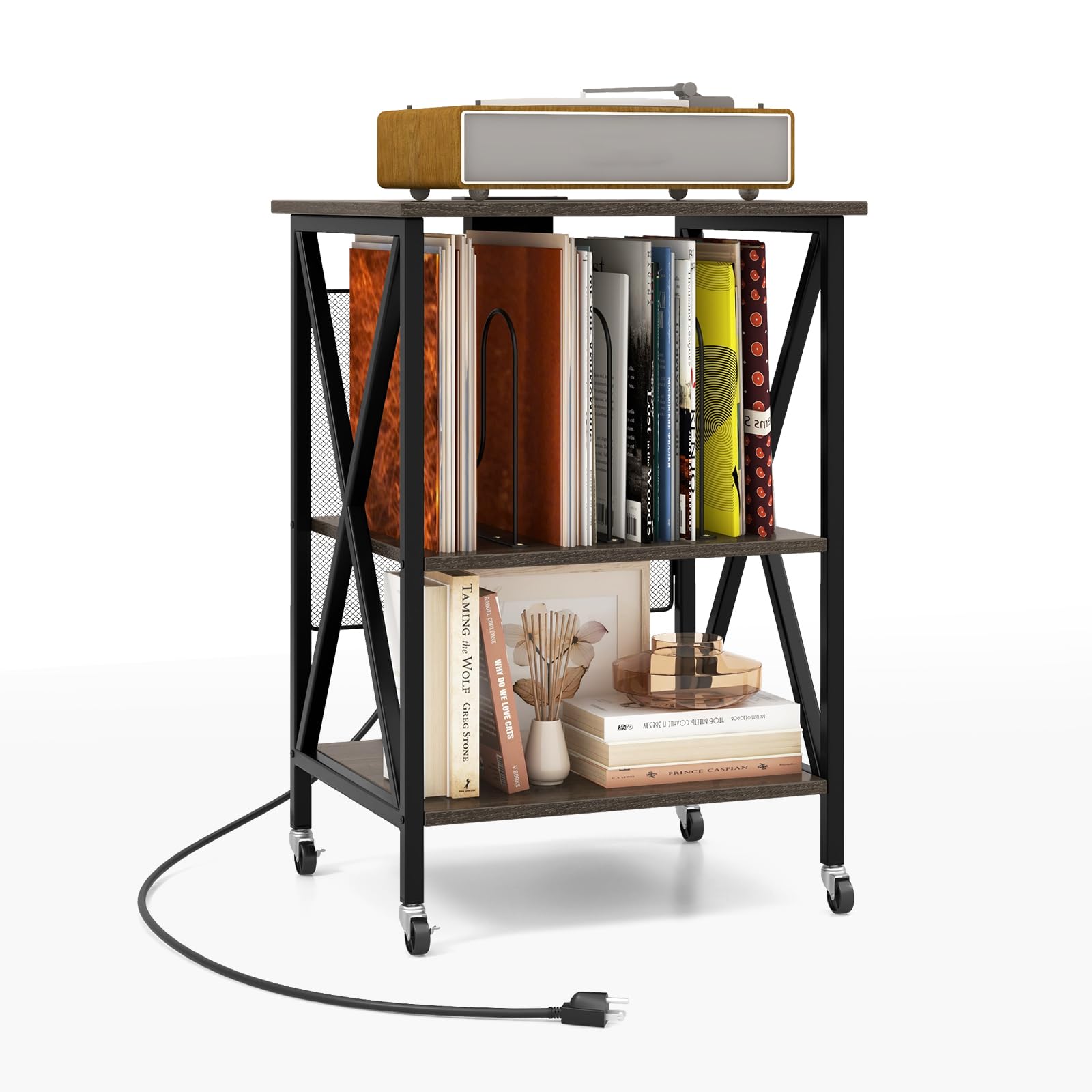 komfotteu-mobiler-aktenschrank-grau-mit-ladestation-und-rollen image 1