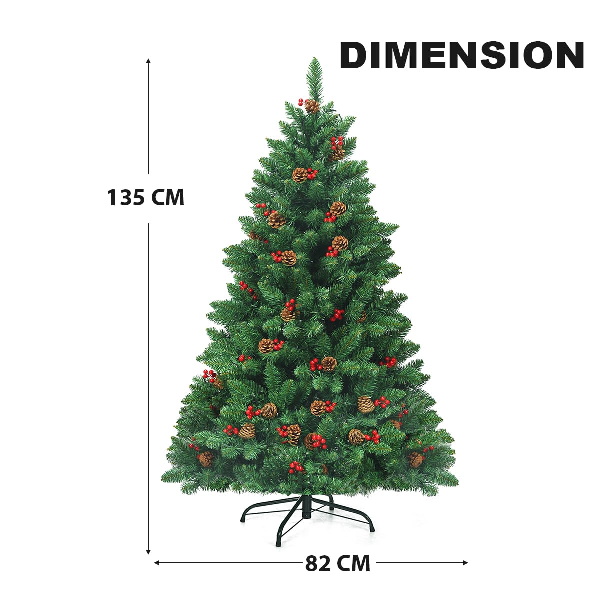 komfotteu-k-nstlicher-weihnachtsbaum-135-cm-mit-300-led-lichtern-tannenzapfen-un image 6