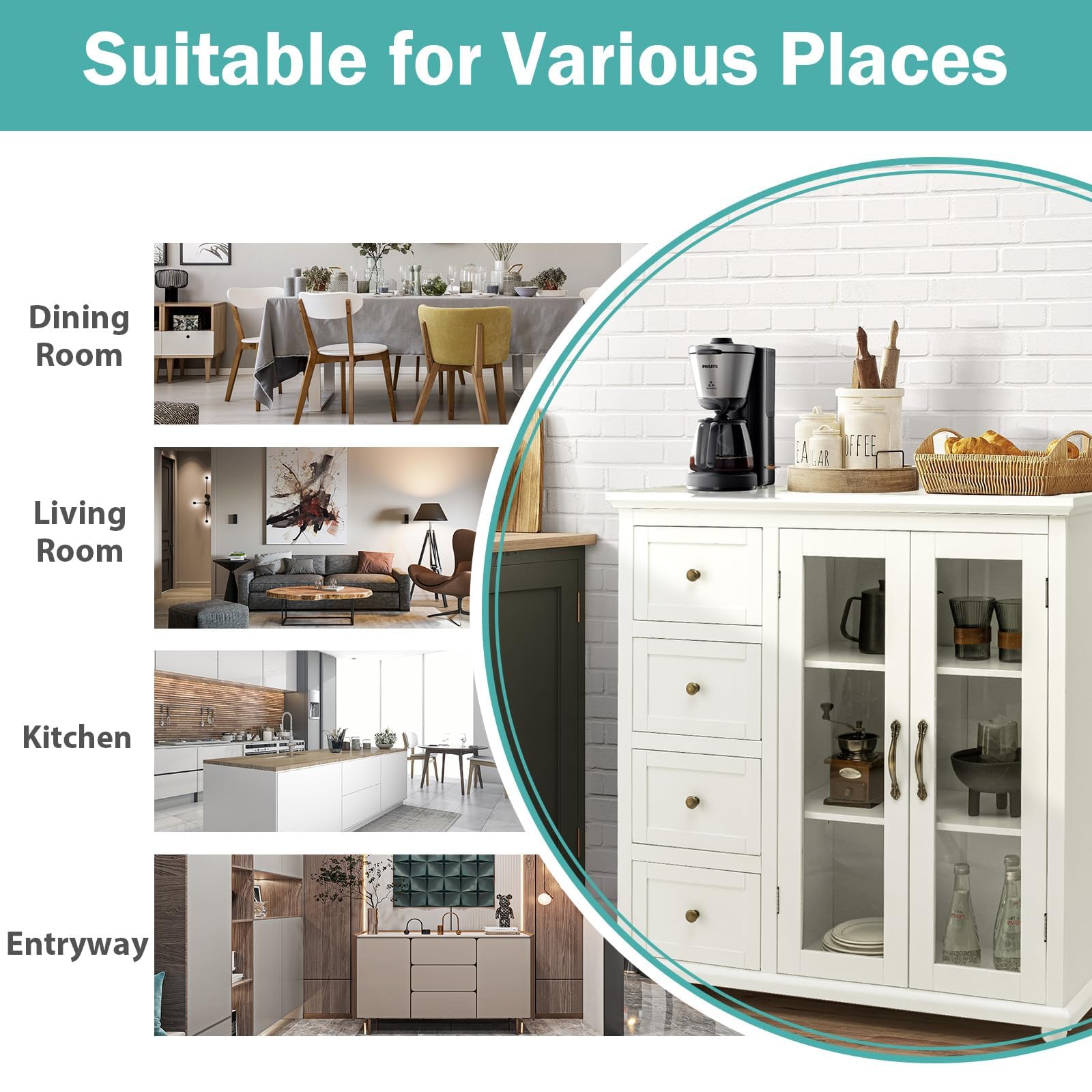 komfotteu-k-chenschrank-wei-91-5x30x94-5-cm-buffet-sideboard-mit-4-schubladen-gl image 7