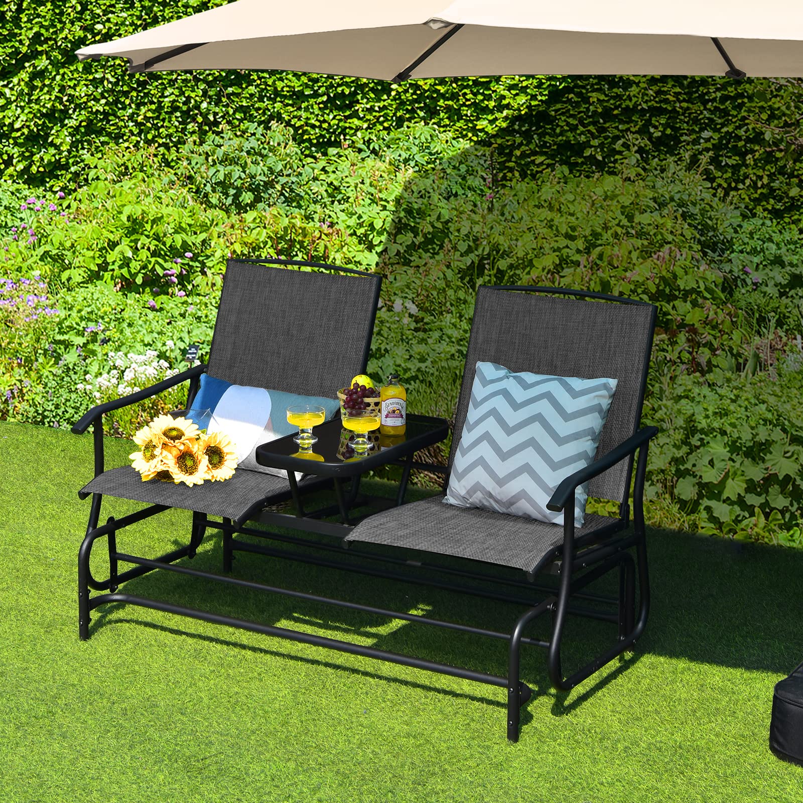 komfotteu-schaukelbank-2-sitzer-mit-tisch-grau-gartenschaukel-bis-240-kg image 6