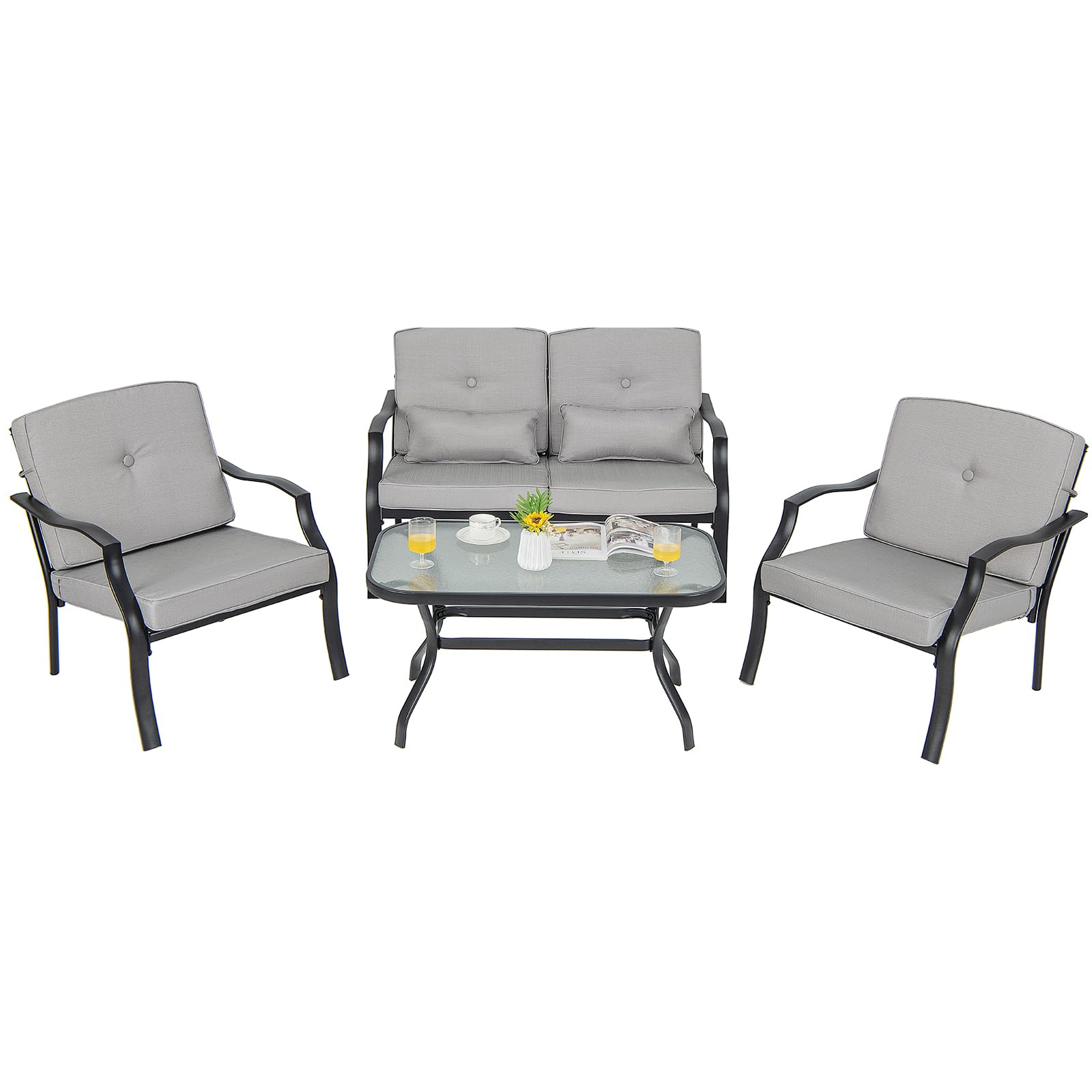 komfotteu-bistro-set-garten-4-teilig-polyester-und-metall-mit-tisch-grau image 1