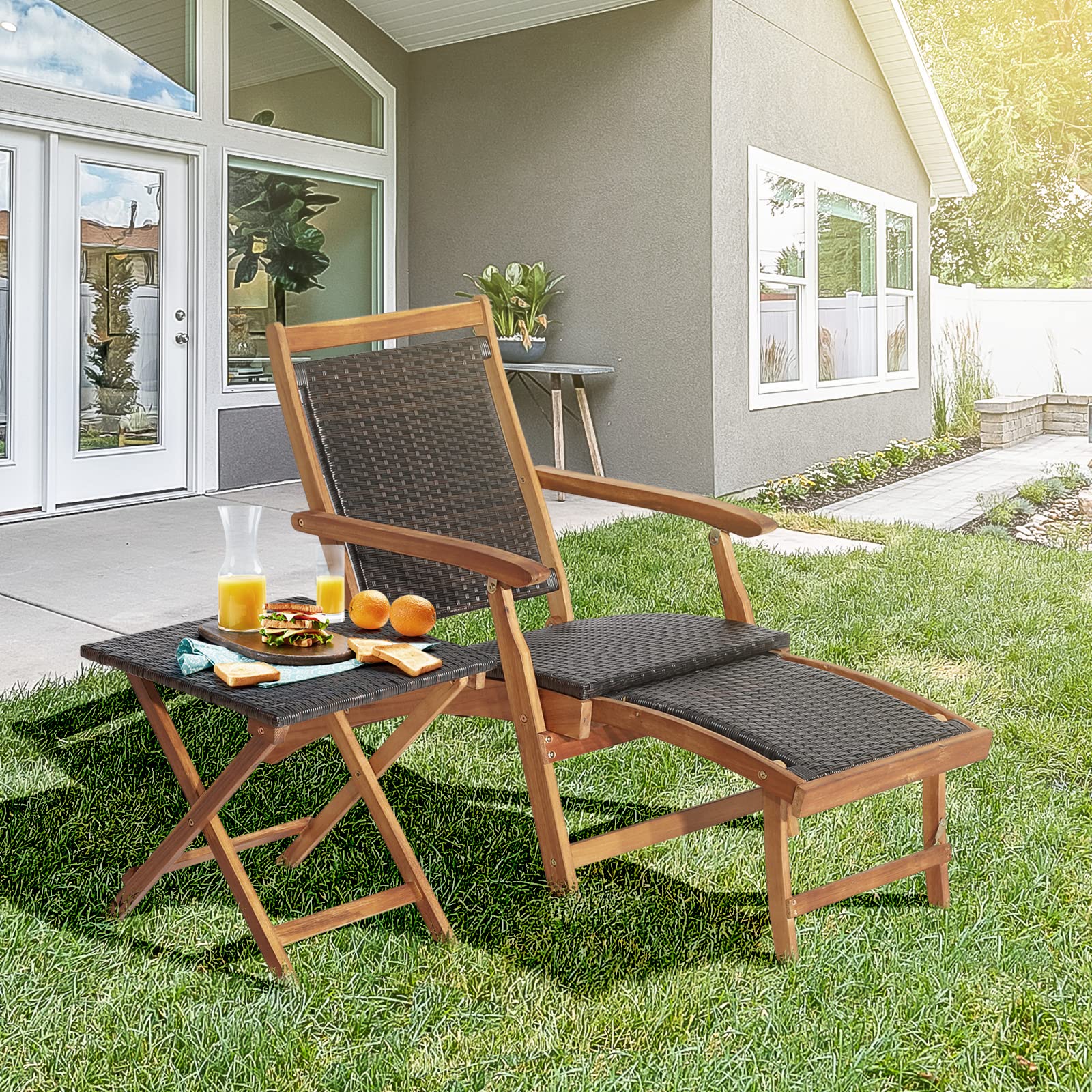 komfotteu-klappstuhl-liegestuhl-rattan-mit-klapptisch-akazienholz image 2