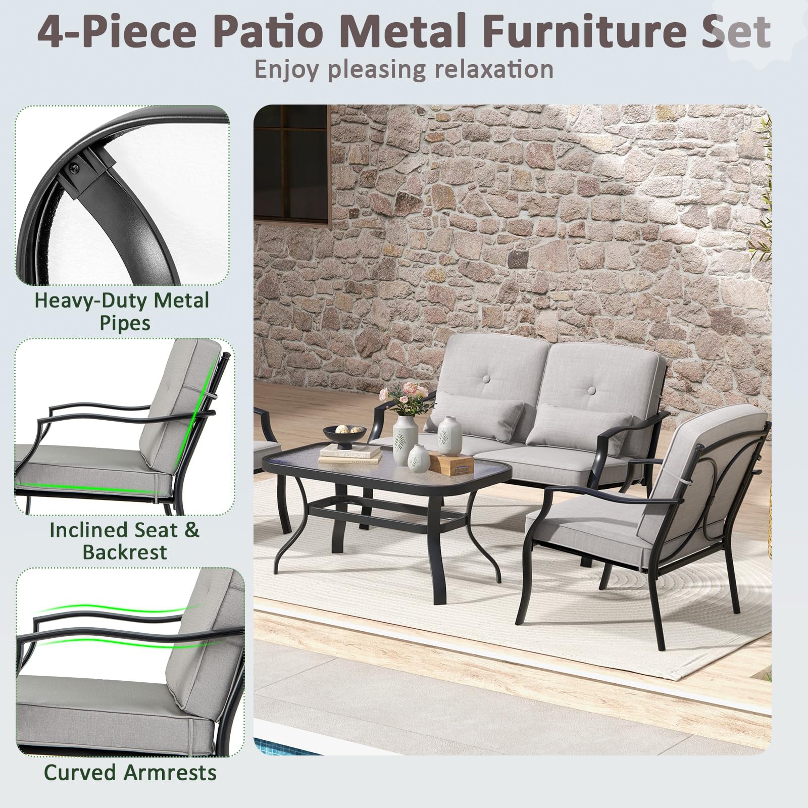 komfotteu-bistro-set-garten-4-teilig-polyester-und-metall-mit-tisch-grau image 4