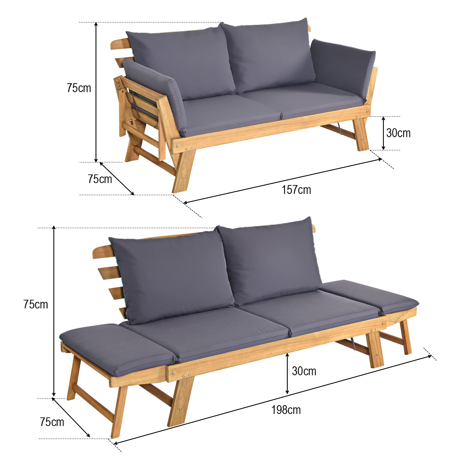komfotteu-gartenbank-aus-holz-165-x-65-x-88-cm-verstellbare-multifunktionsbank-g image 3