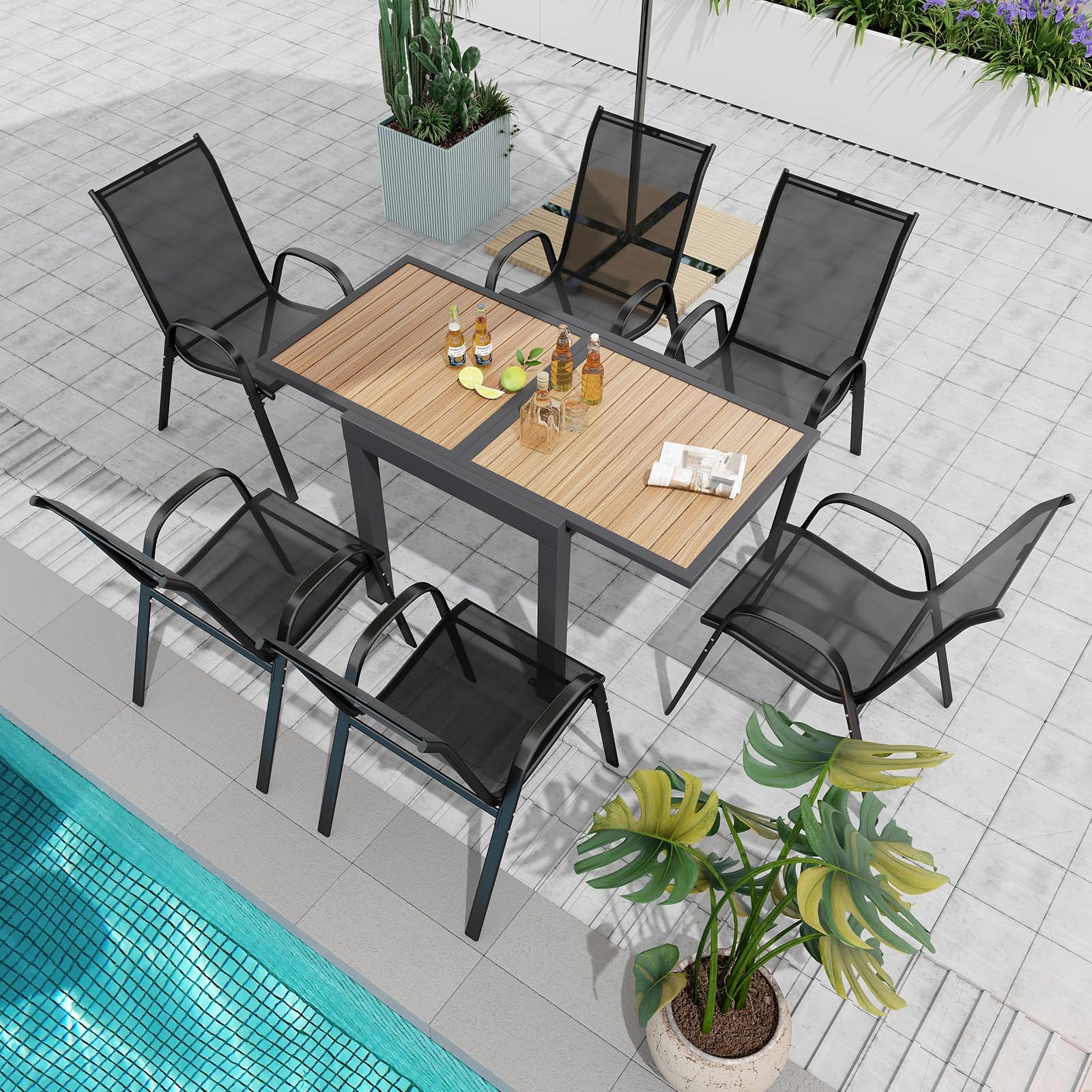 komfotteu-gartentisch-ausziehbar-80-160-cm-aluminium-holzmaserung-grau image 2