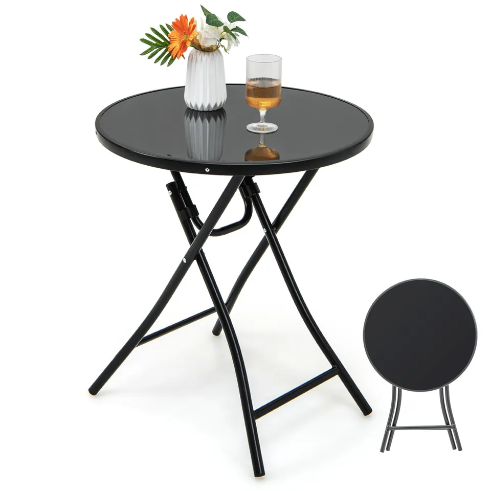 komfotteu-gartentisch-klappbar-rund-59-cm-glas-schwarz-metall image 1
