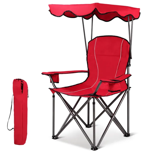 komfotteu-campingstuhl-mit-baldachin-faltbar-bis-130-kg-rot image 1