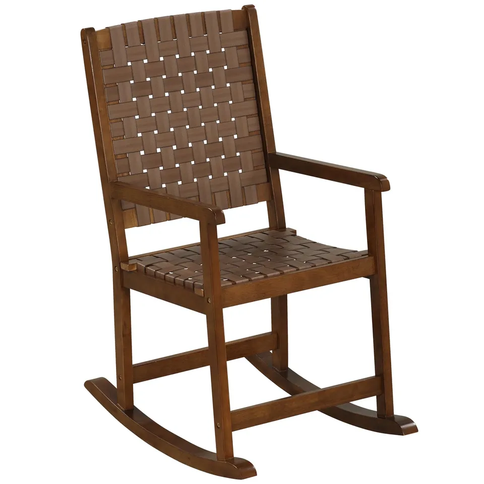 komfotteu-schaukelstuhl-aus-holz-pu-relaxstuhl-mit-flecht-r-ckenlehne-braun-bis- image 1