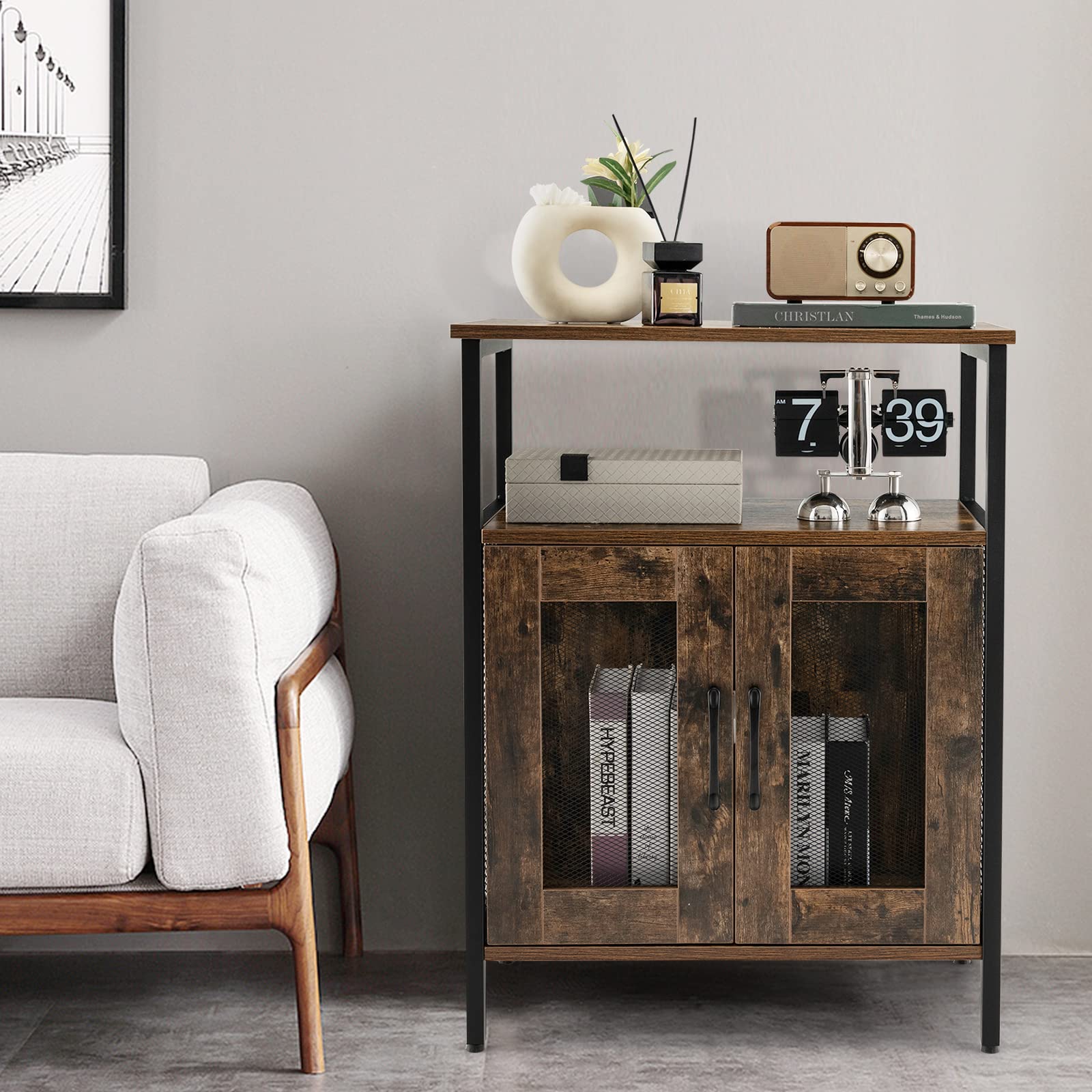 komfotteu-weinschrank-sideboard-vintage-60x34x79-cm-mit-weinregal-und-glashalter image 2