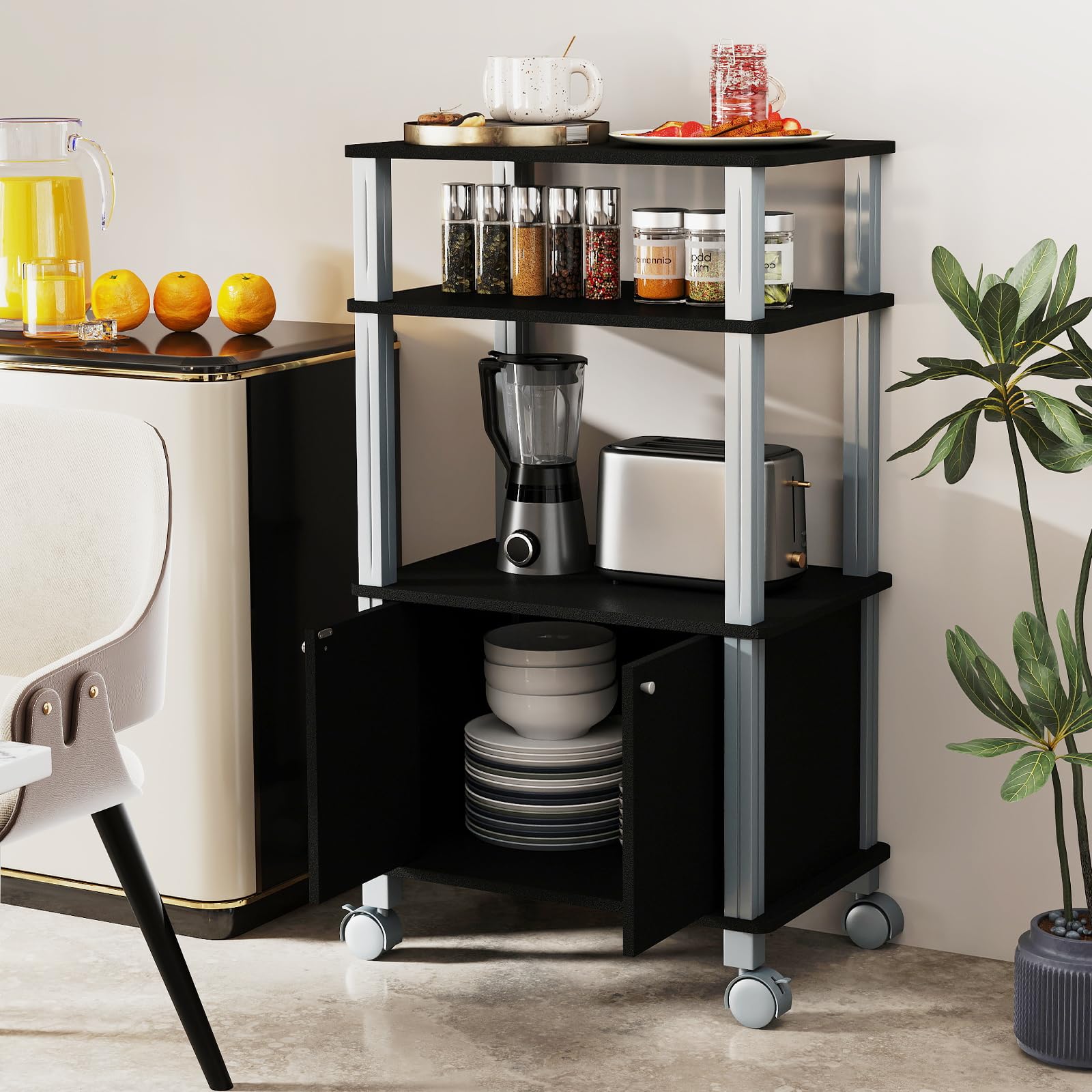 komfotteu-k-chenwagen-mit-3-ebenen-schrank-mit-t-r-und-rollen-60-x-40-x-98-cm-sc image 2