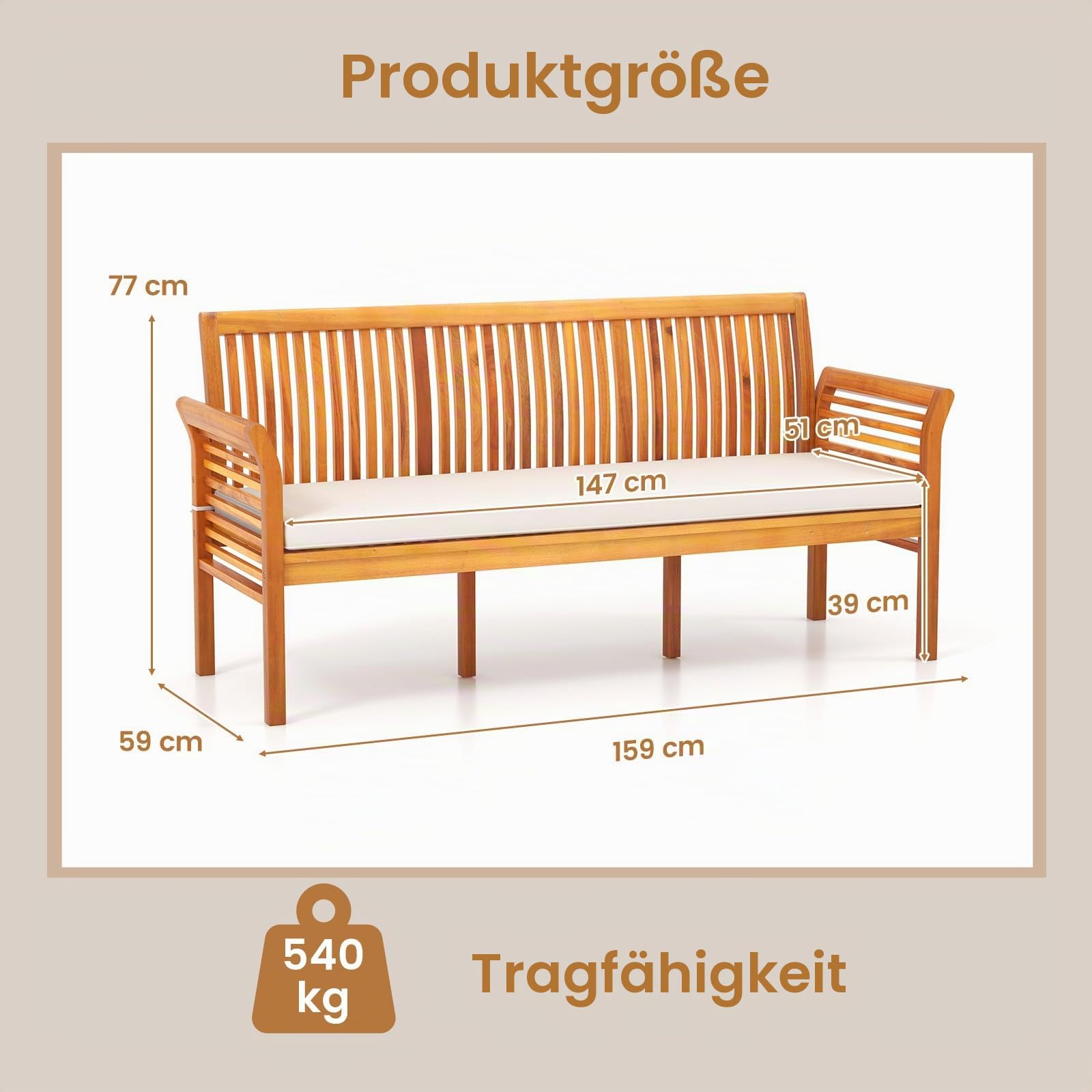 komfotteu-gartenbank-3-sitzer-akazienholz-mit-kissen image 3