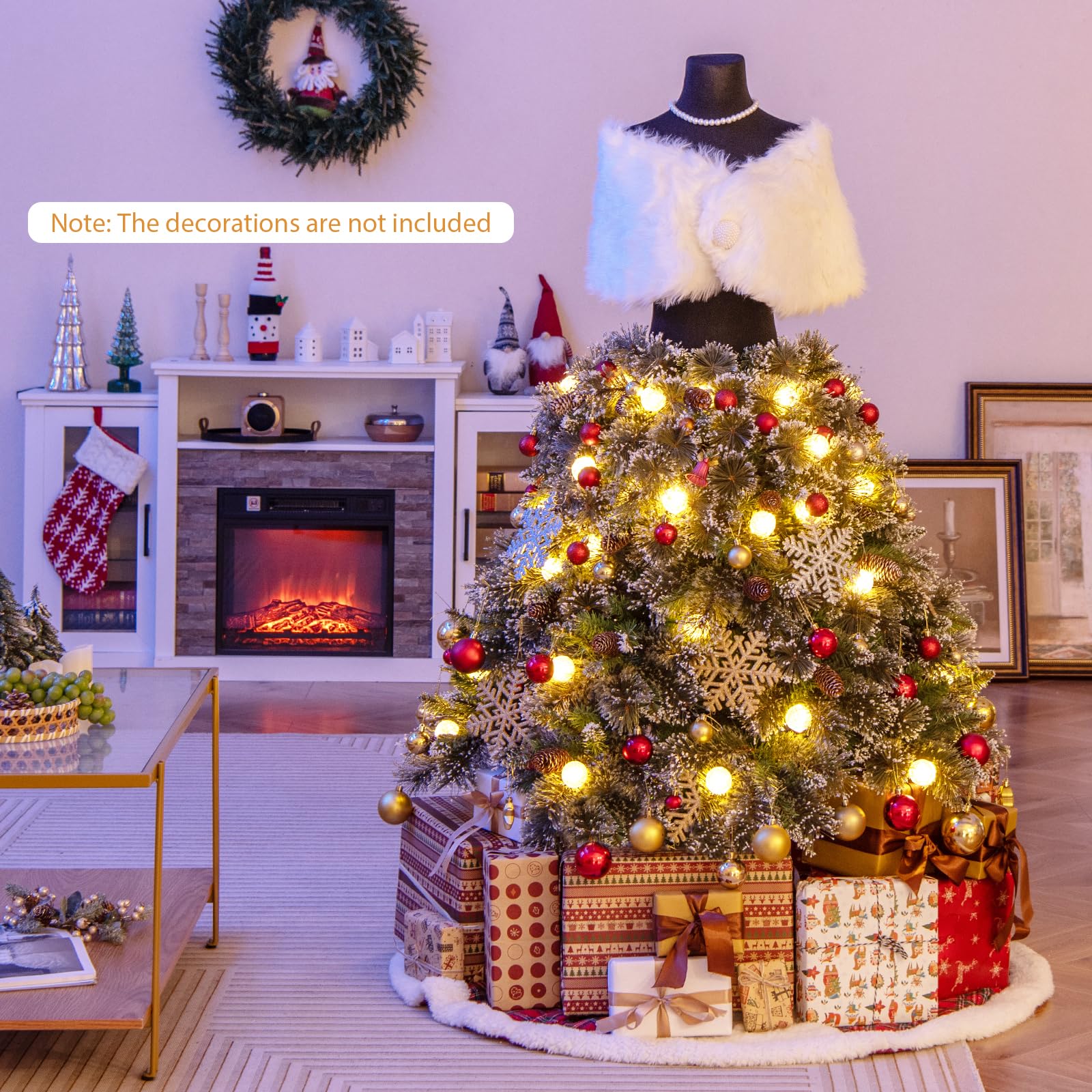 komfotteu-k-nstlicher-wei-er-weihnachtsbaum-mit-lichtern-und-metallst-nder image 2