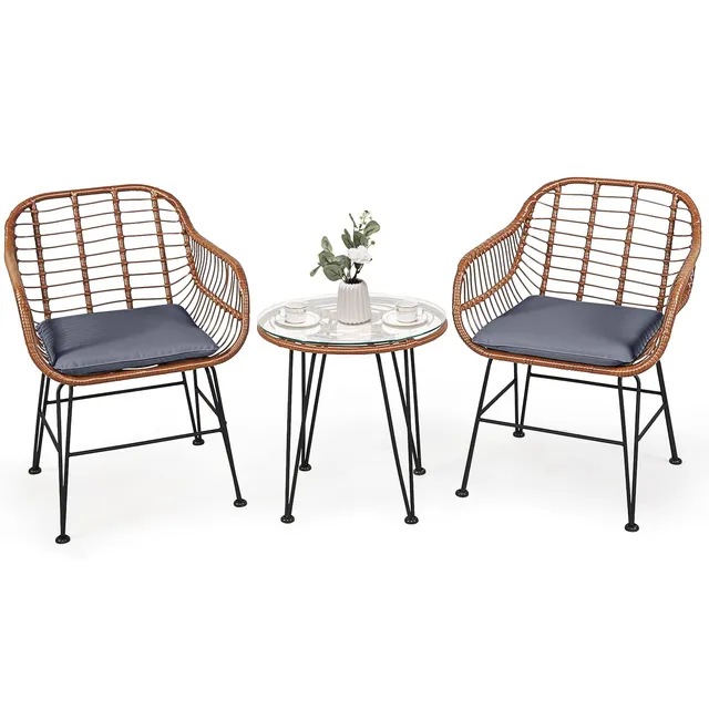 komfotteu-3-teiliges-rattan-bistroset-mit-2-st-hlen-kissen-glastisch-braun image 1