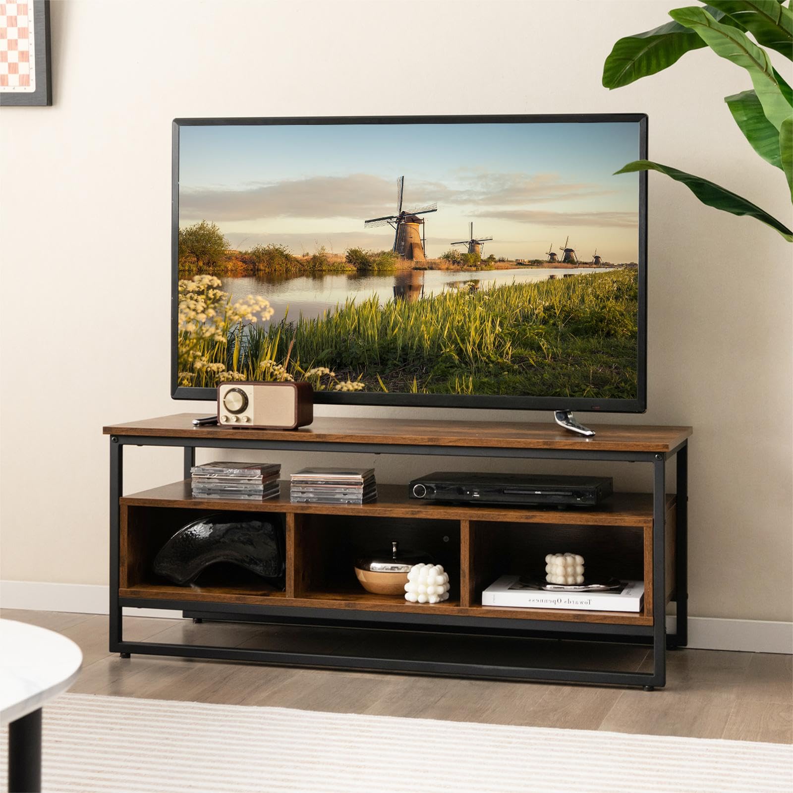 komfotteu-tv-st-nder-industrial-110-cm-braun-metallrahmen image 2