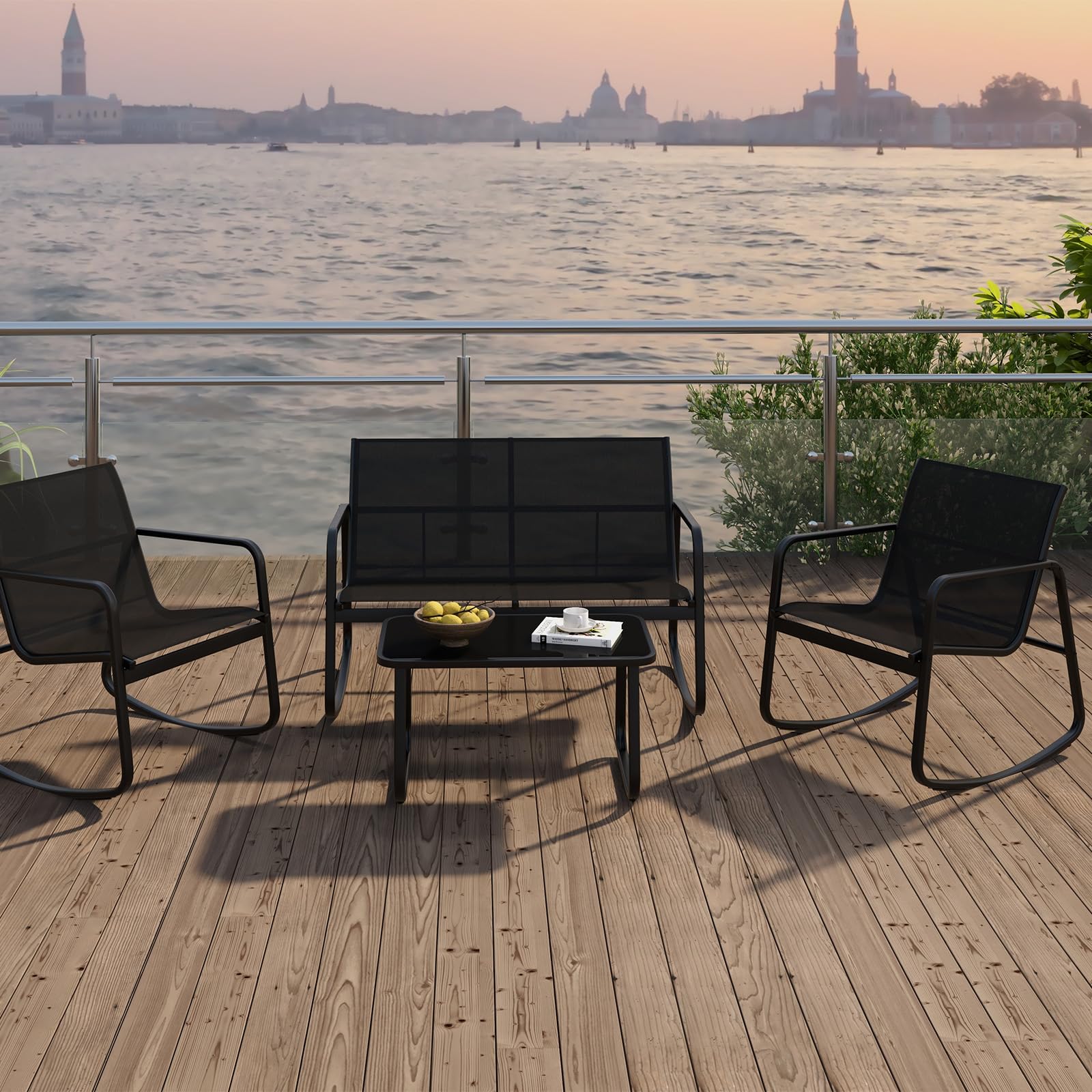 komfotteu-gartenm-bel-set-4-tlg-mit-2-schaukelst-hlen-bank-tisch-schwarz image 7