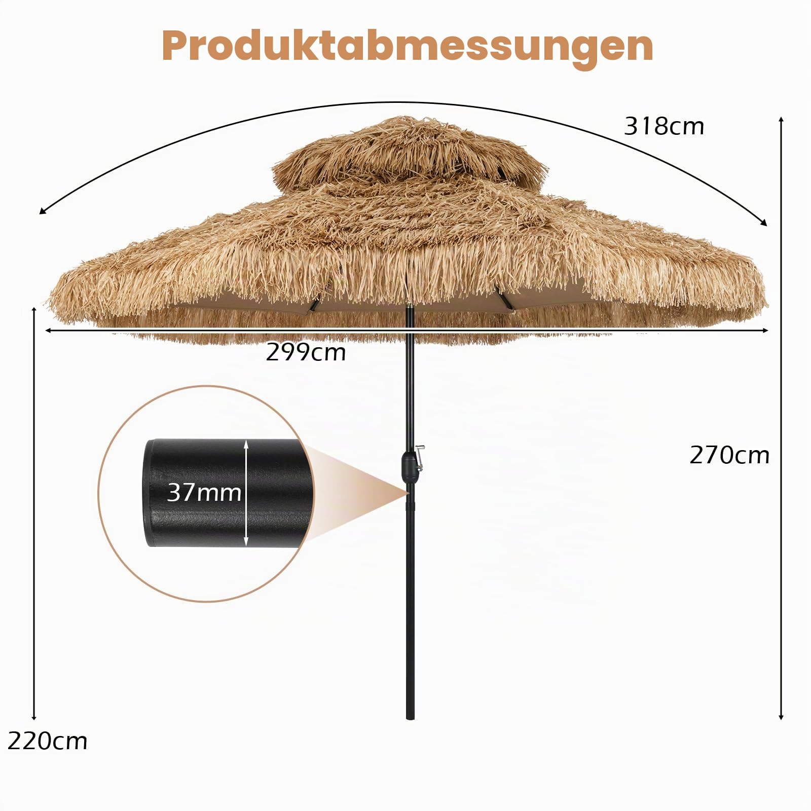 komfotteu-hawaii-sonnenschirm-3-m-bastschirm-knickbar-mit-doppeldach image 6