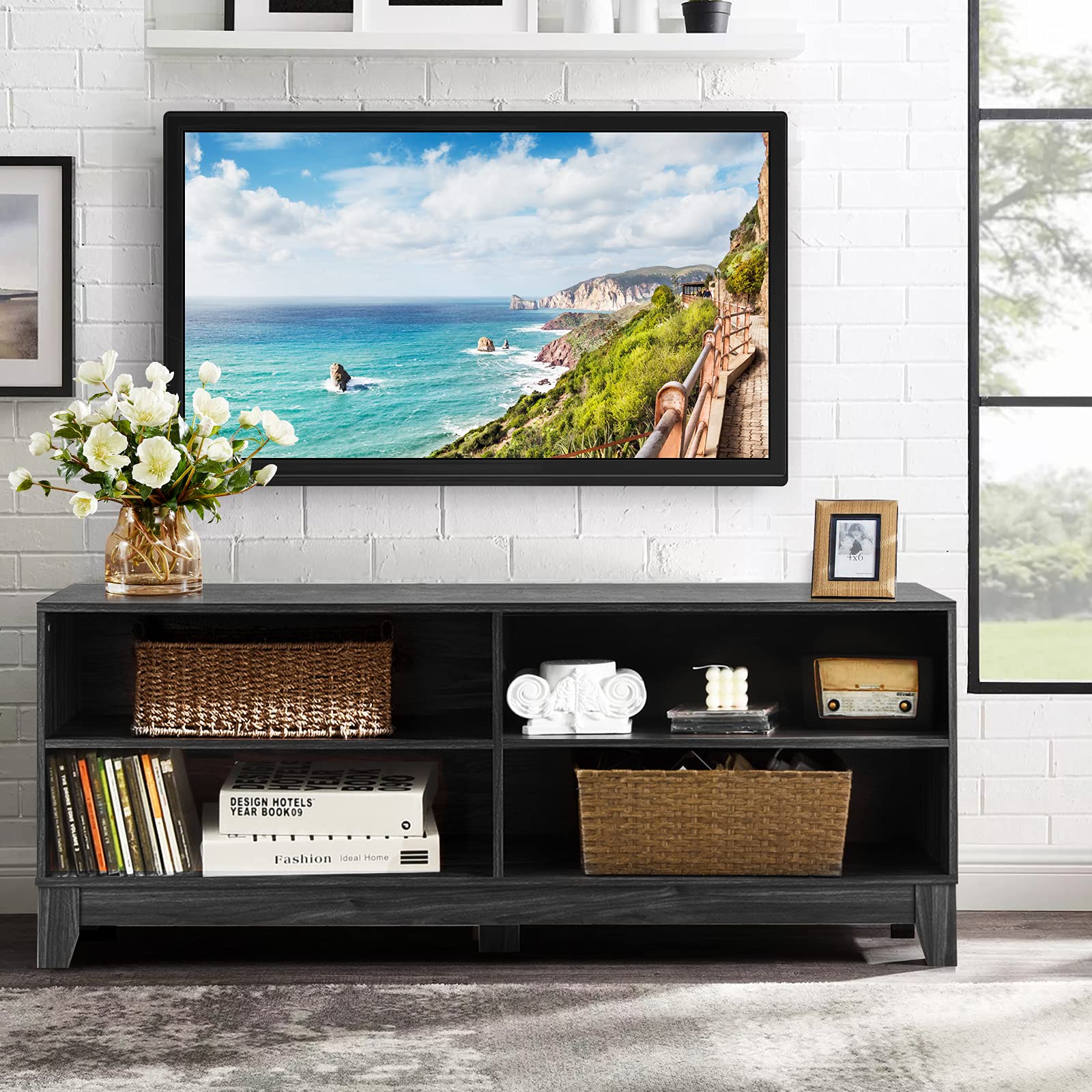 komfotteu-tv-lowboard-147x40-cm-dunkelbraun-f-r-fernseher-bis-67-zoll image 2