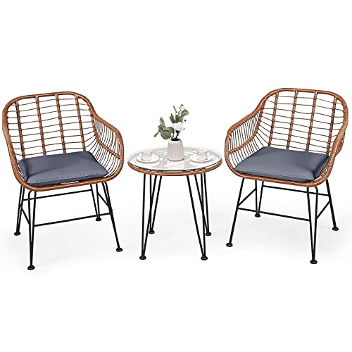 komfotteu-3-teiliges-rattan-bistroset-mit-2-st-hlen-kissen-glastisch-braun image 8