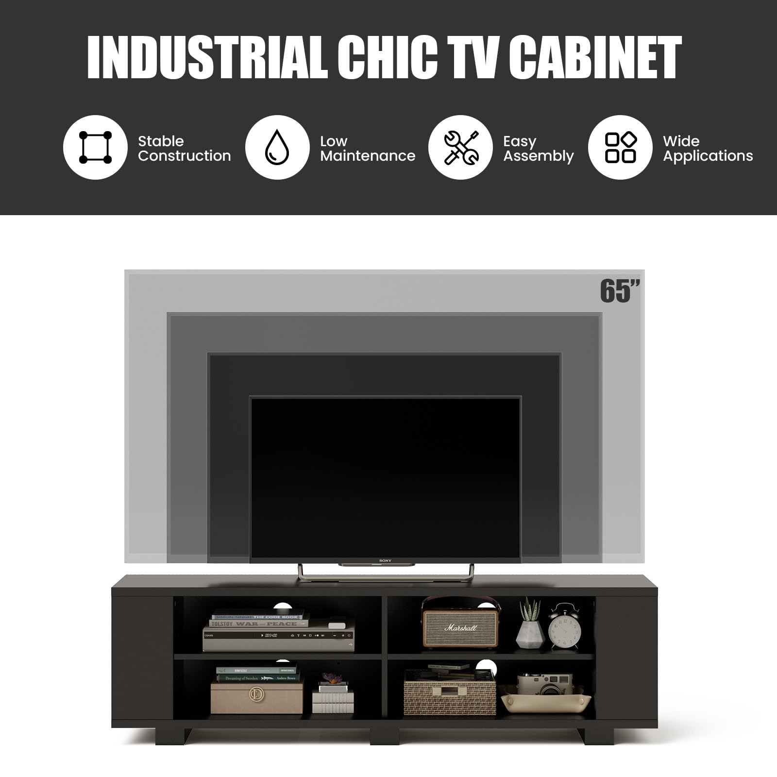 komfotteu-tv-schrank-bis-65-zoll-lowboard-150x39x45-cm-schwarz-mit-4-f-chern image 5