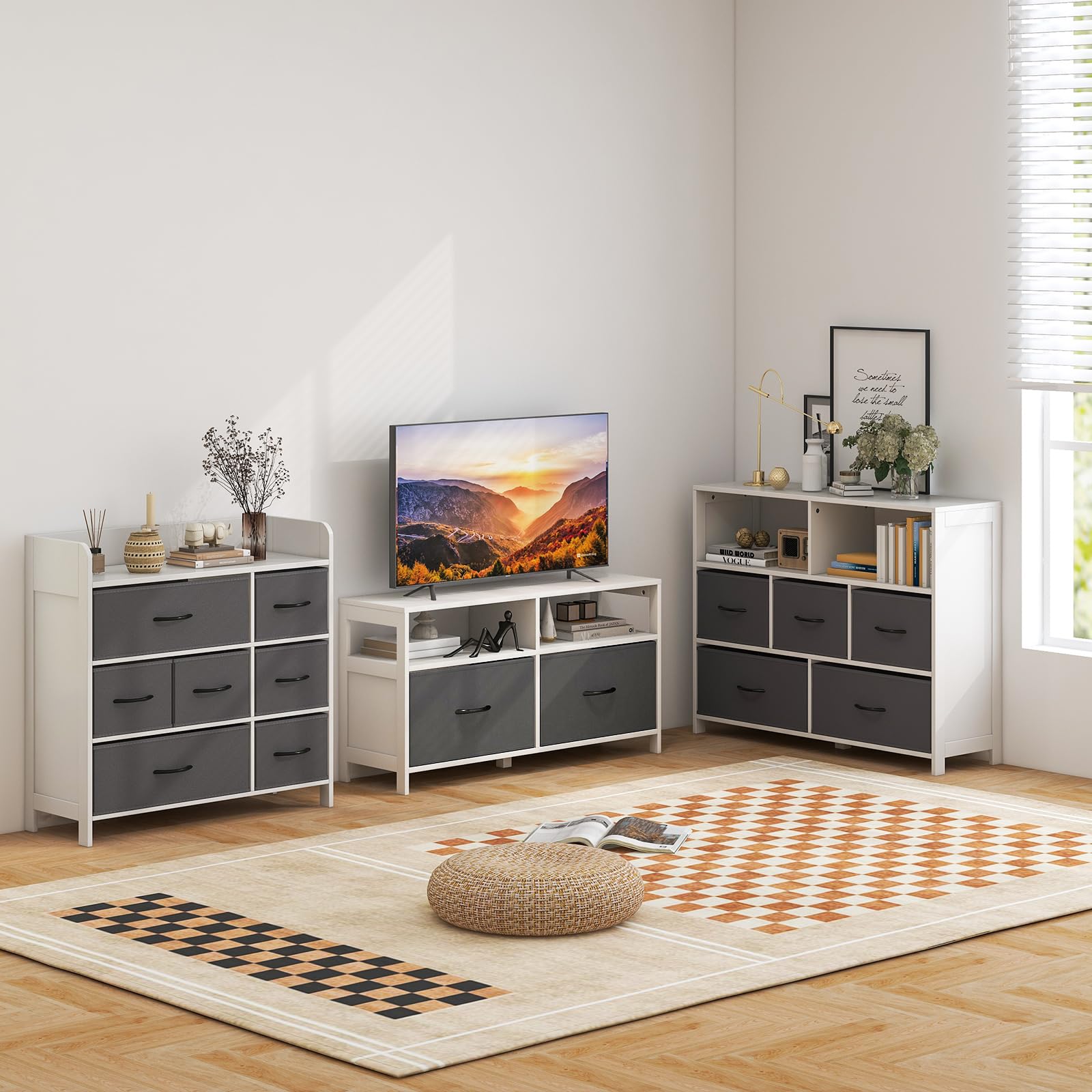 komfotteu-kommode-mit-5-schubladen-100-x-30-x-78-cm-mit-offenen-regalen image 7