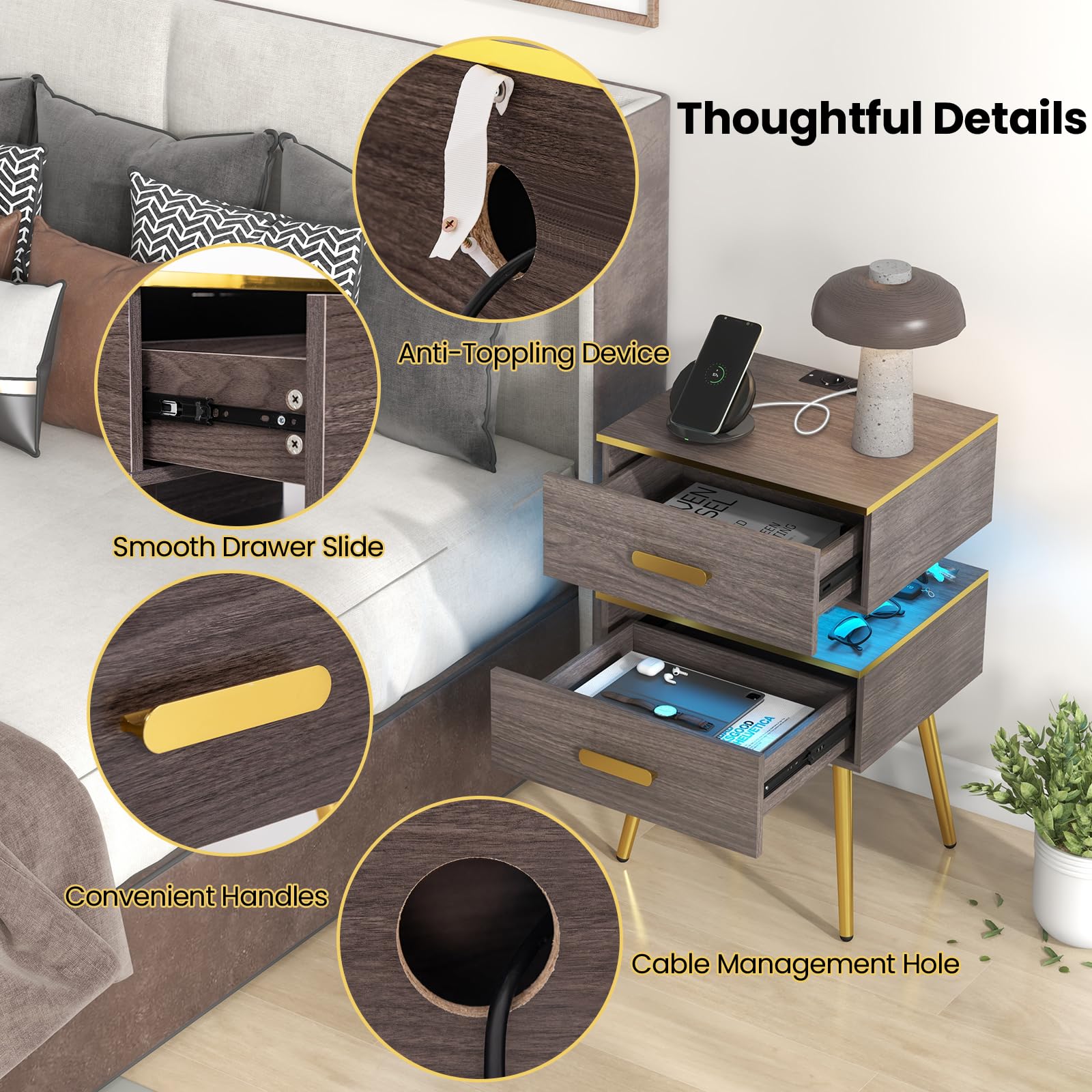 komfotteu-nachttisch-mit-ladestation-und-led-44x38x72-cm-2-schubladen-holz image 6