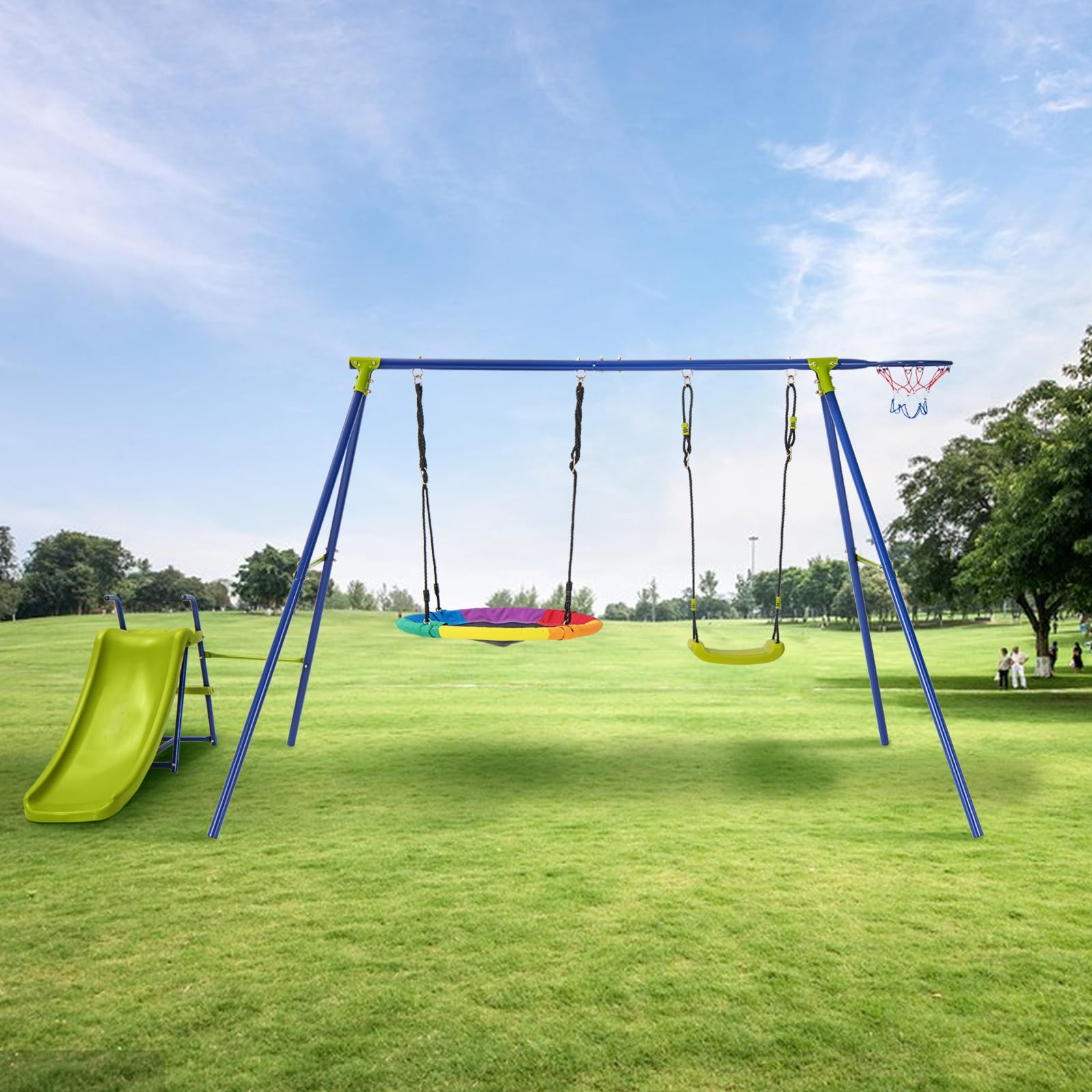 komfotteu-5-in-1-kinderschaukel-set-schaukelgestell-mit-2-schaukeln-rutsche-bask image 7