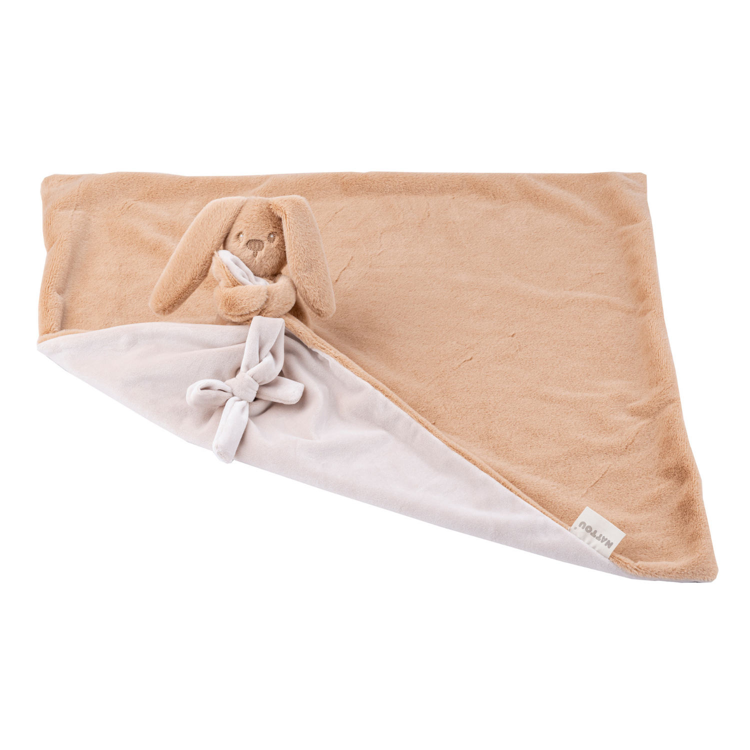 nattou-lapidou-babydecke-mit-kuscheltier-hase-50-x-50-cm-warmes-beige image 1