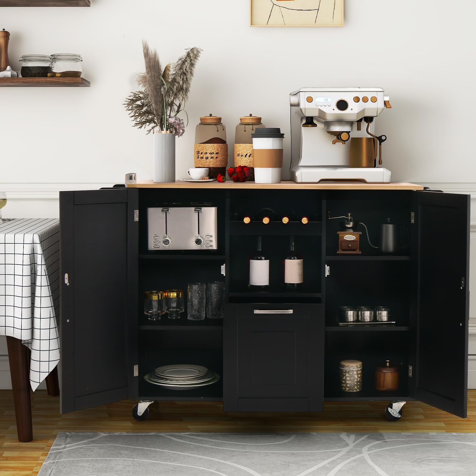 komfotteu-mobile-k-cheninsel-130x45x90cm-schwarz-mit-rollen-und-klapptisch image 7