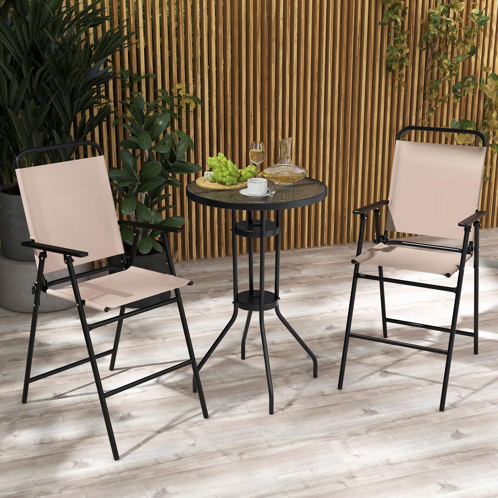 komfotteu-3-teiliges-bistroset-beige-bistrotisch-mit-schirmloch-2-klappst-hle image 2