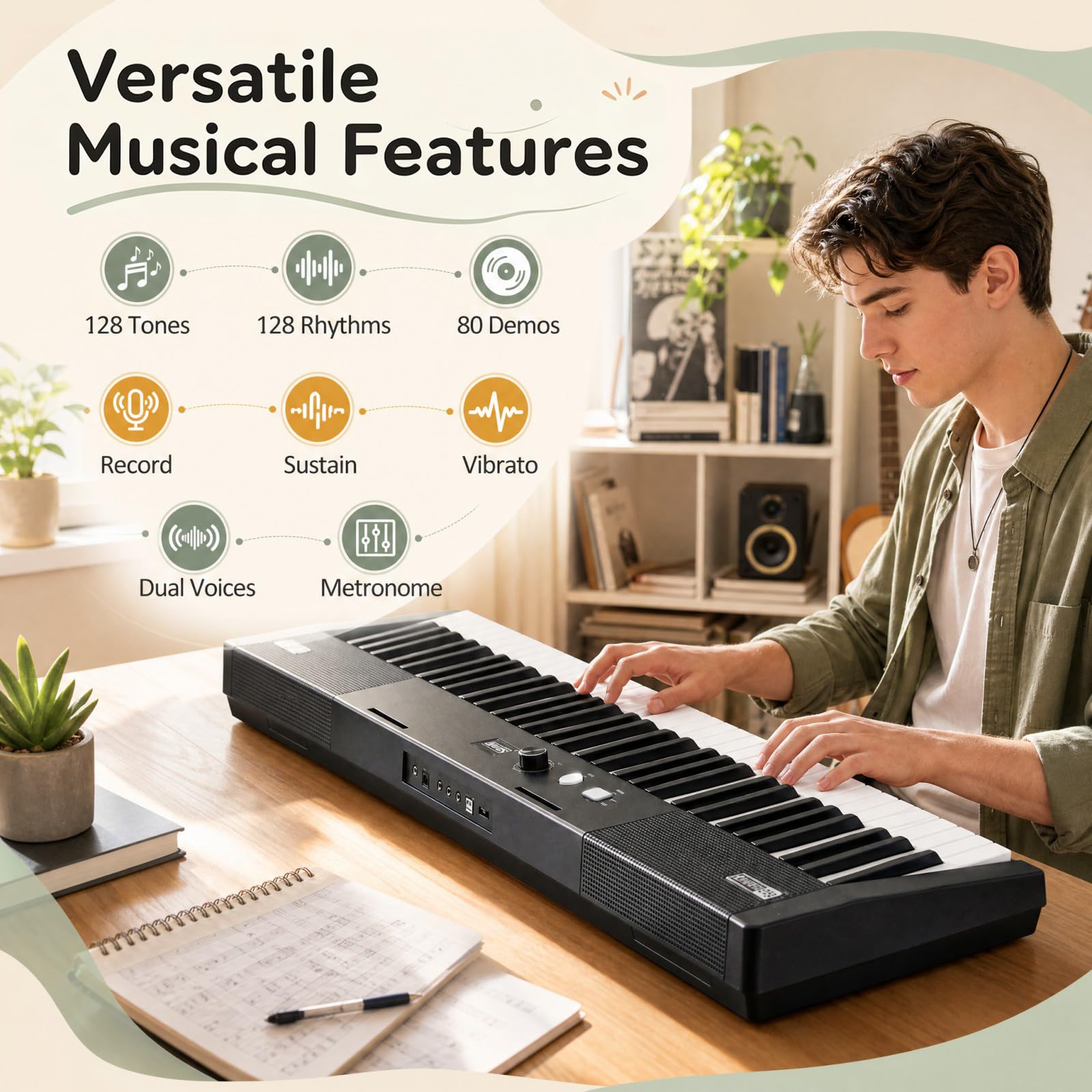 komfotteu-keyboard-piano-61-tasten-e-piano-mit-klavierst-nder-und-hocker image 3