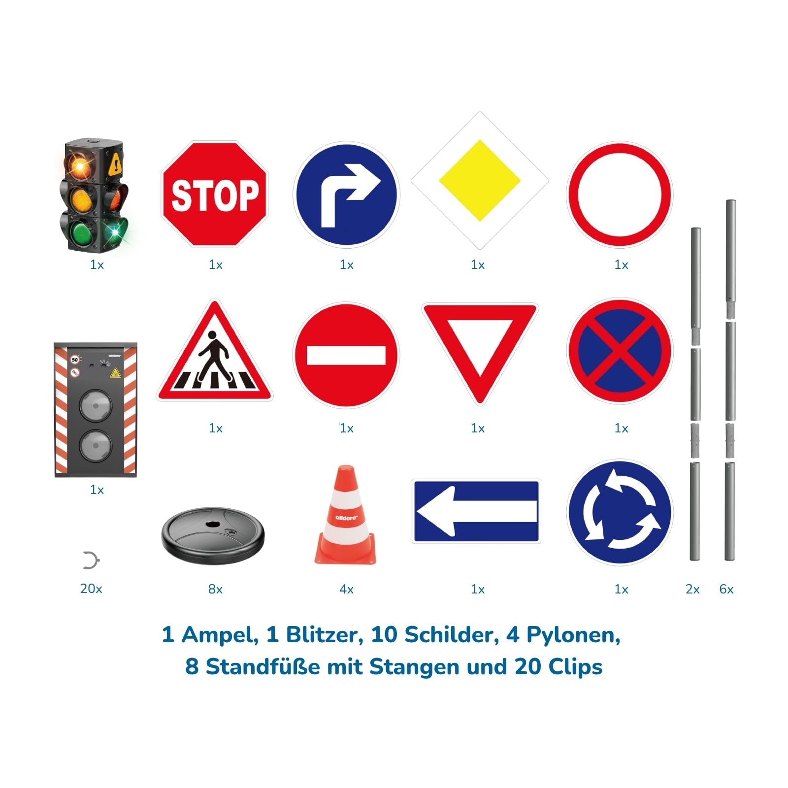 alldoro-xxl-verkehrsset-mit-10-schildern-ampel-blitzer-pylonen image 7