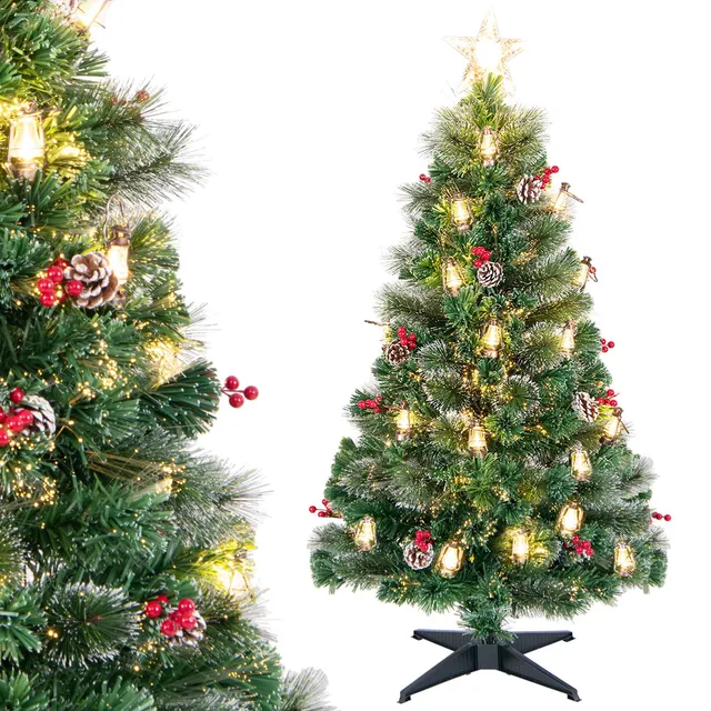komfotteu-k-nstlicher-weihnachtsbaum-mit-led-lichtern-150-cm-tannenbaum-mit-beer image 1