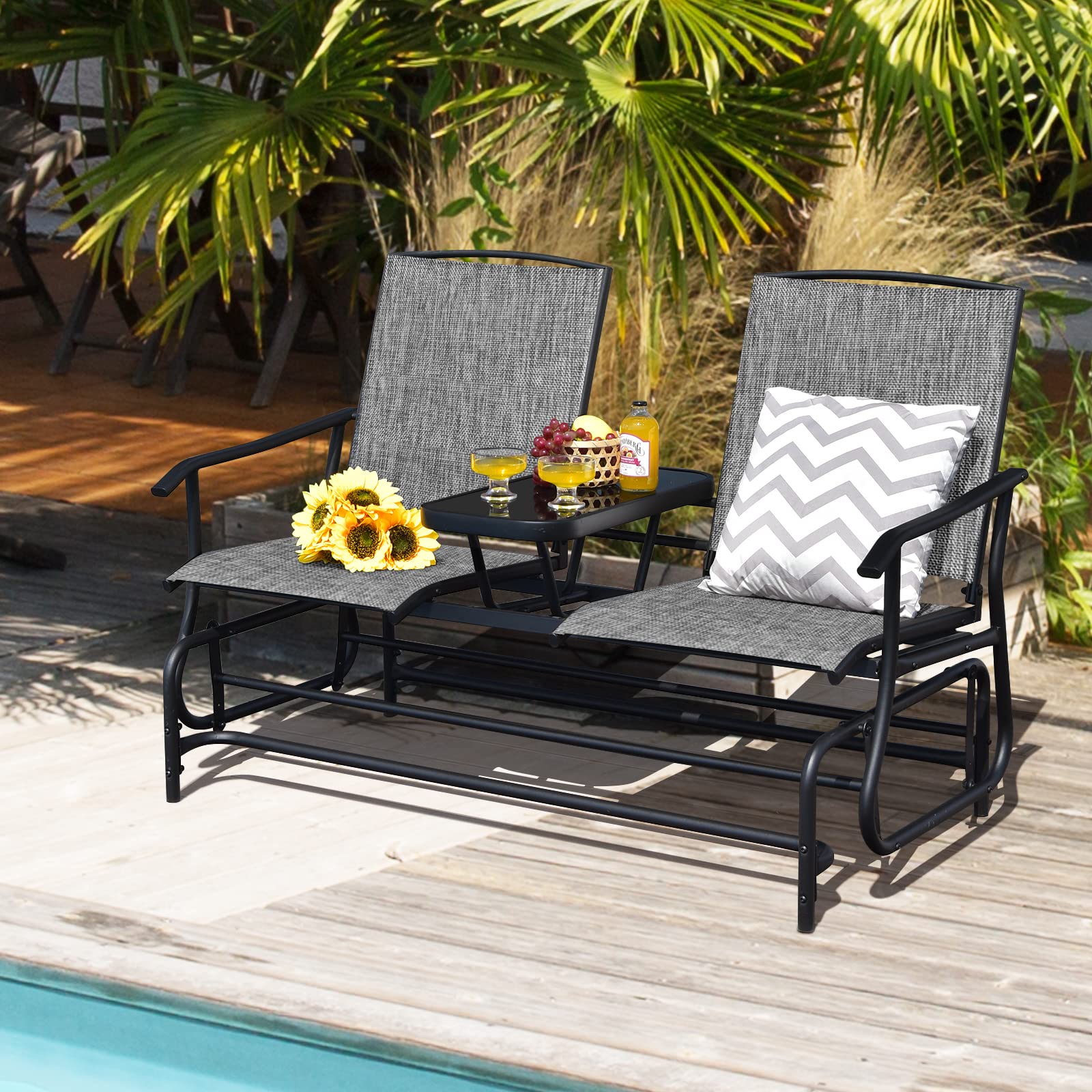 komfotteu-schaukelbank-2-sitzer-mit-tisch-grau-gartenschaukel-bis-240-kg image 2