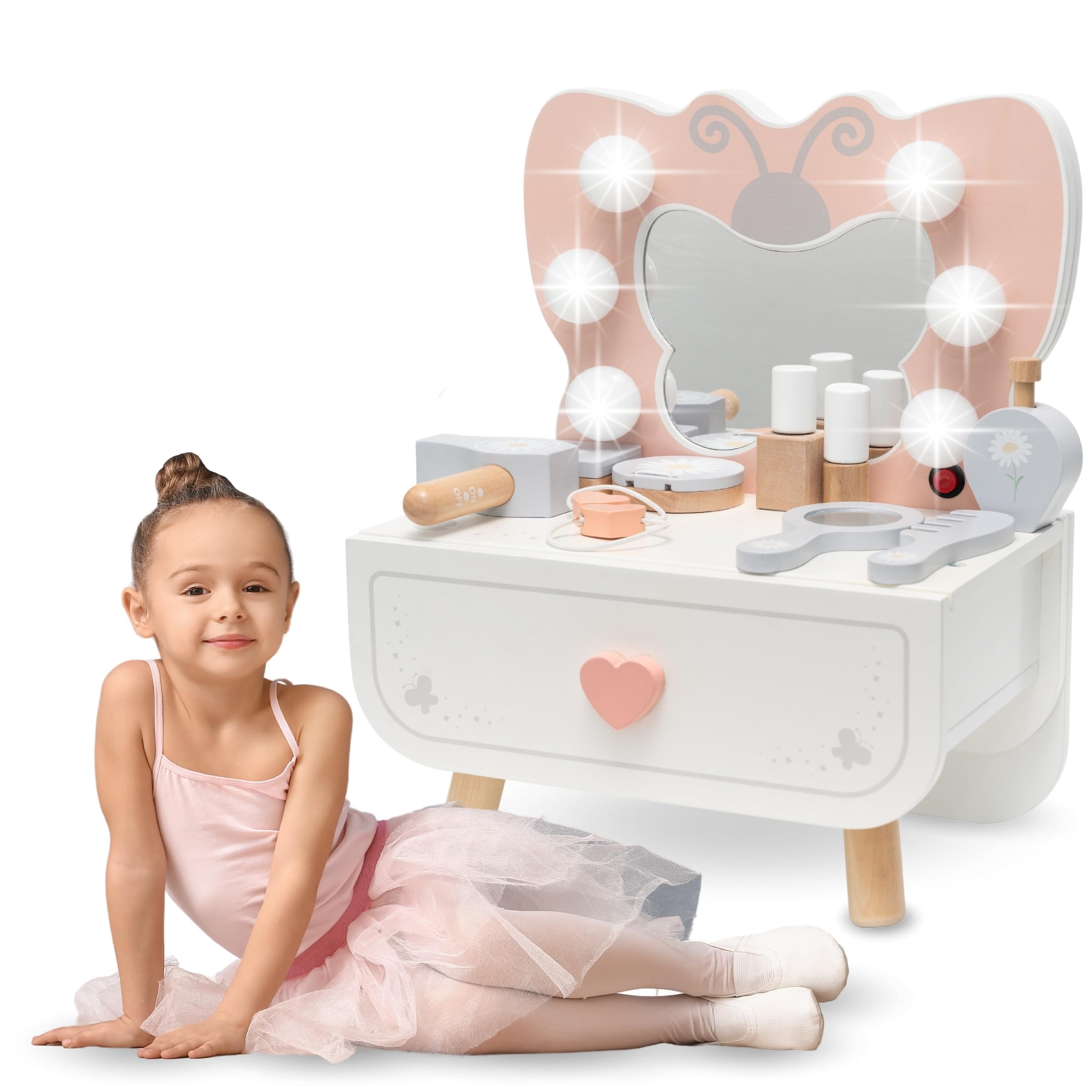 mamabrum-holz-mini-schminktisch-f-r-kinder-3-mit-led-schmetterling-spiegel image 1