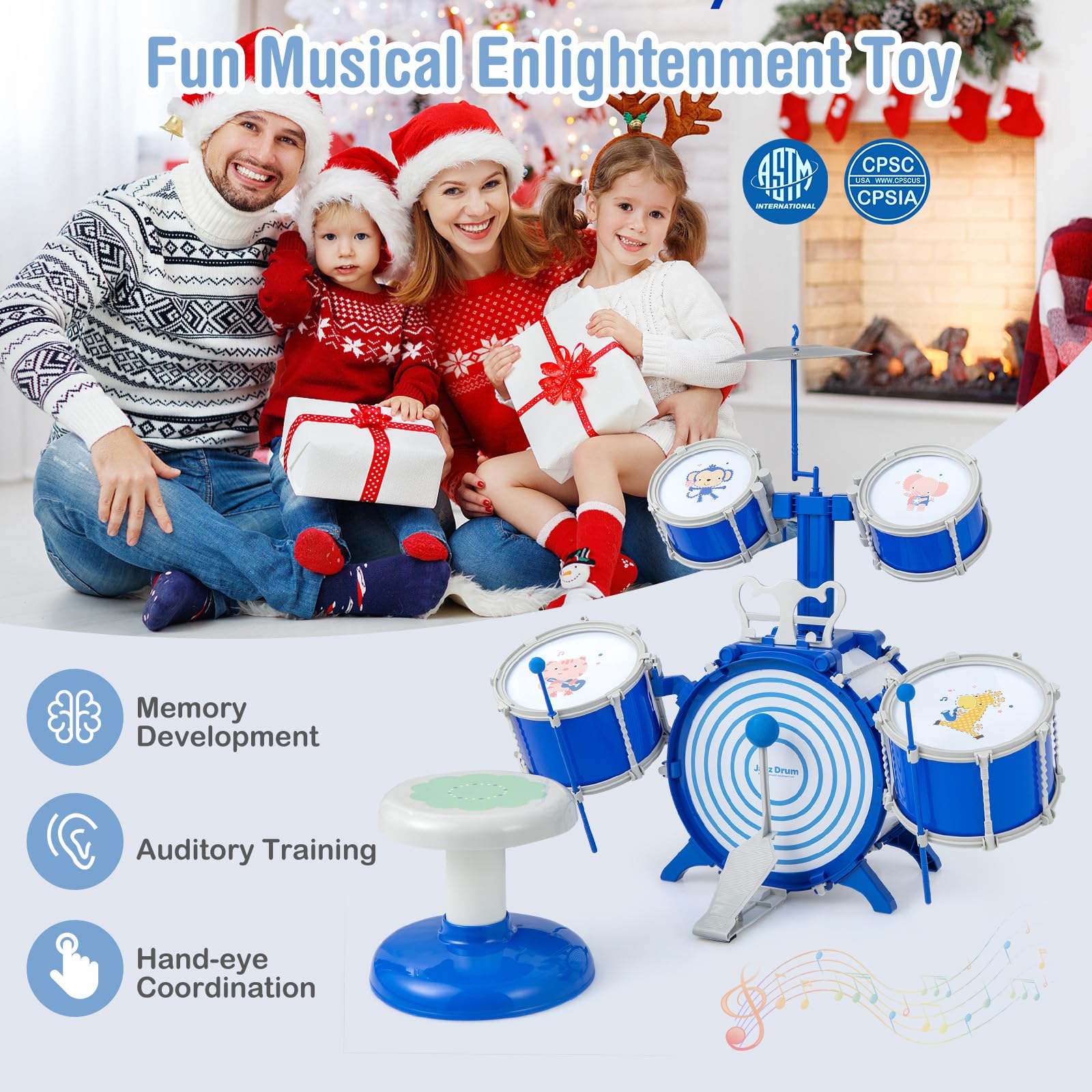 komfotteu-jazz-schlagzeug-f-r-kinder-ab-3-jahren-5-trommeln-mit-hocker-blau image 4