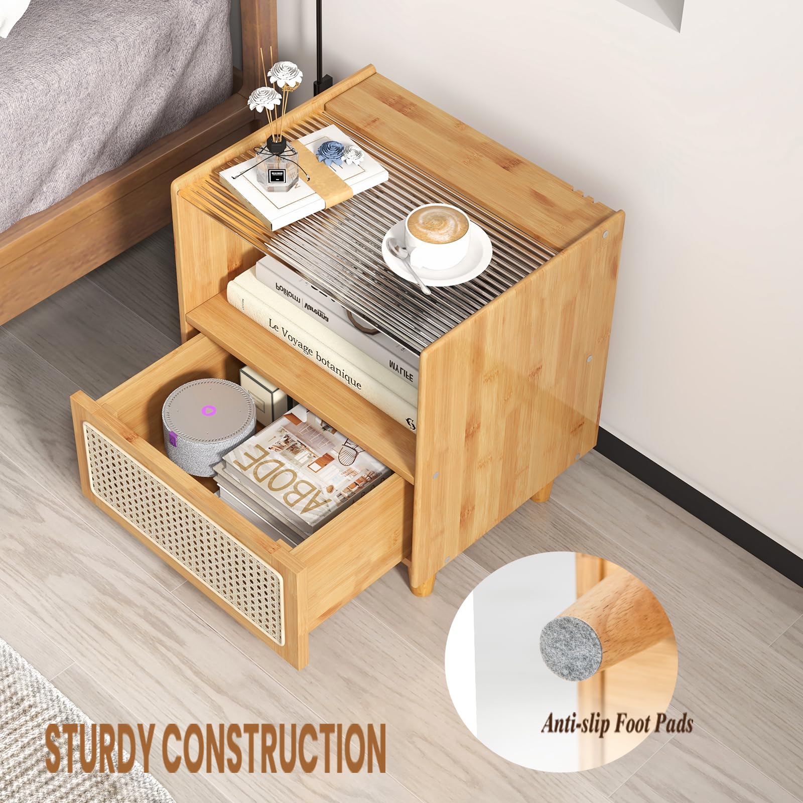 komfotteu-nachttisch-rattan-bambus-mit-schublade-glasplatte-43x35x50-cm-natur image 5